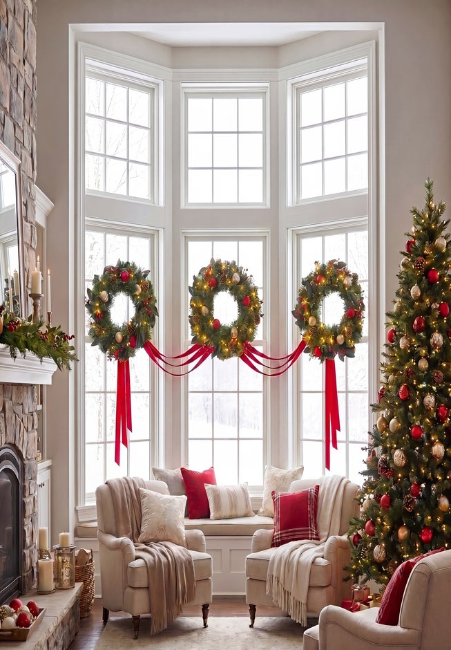 Hanging 20" Pre-lit Mixed Pine Wreath, Set of 3 image number 12