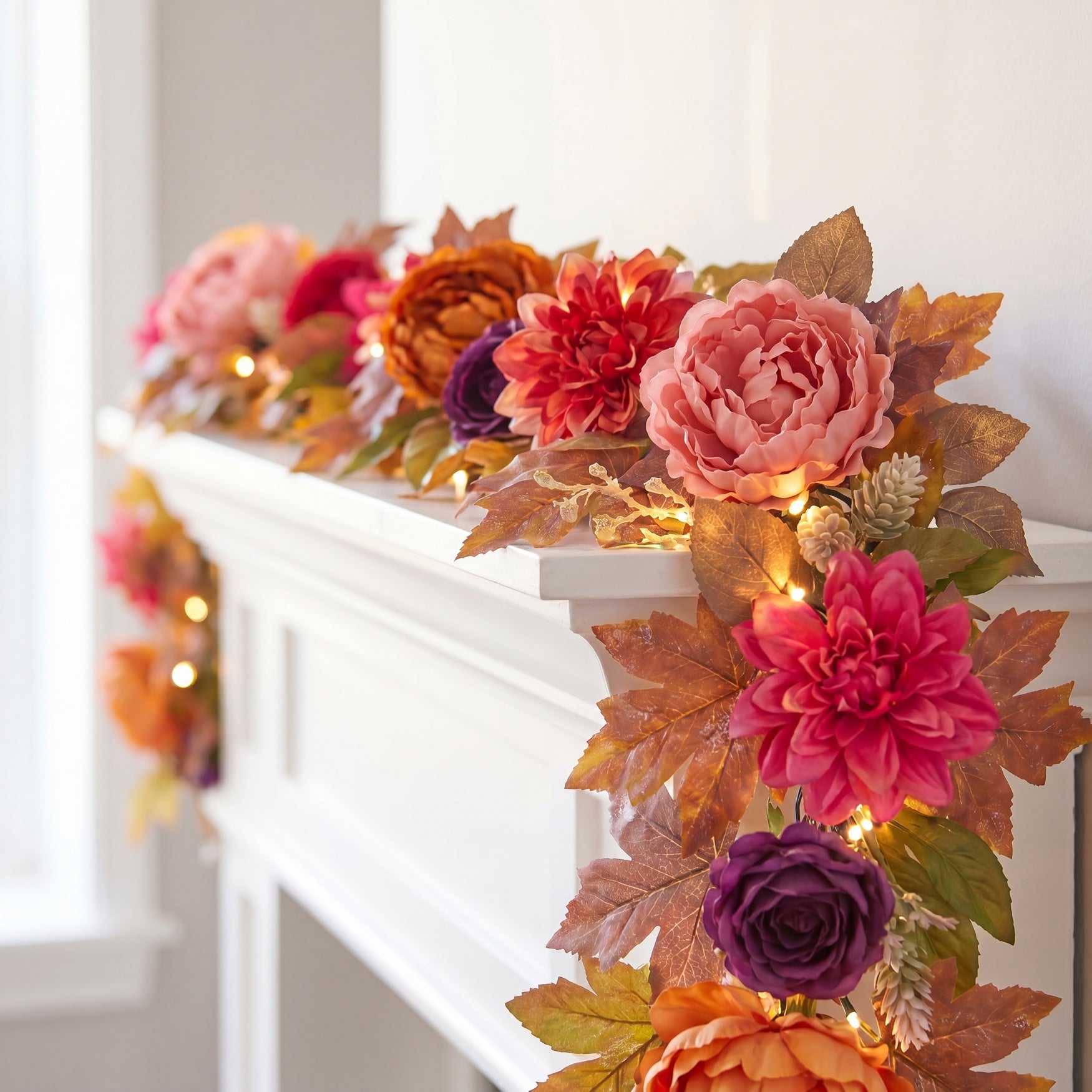 6 Ft. Pre-Lit Peony Delight Garland image number 1