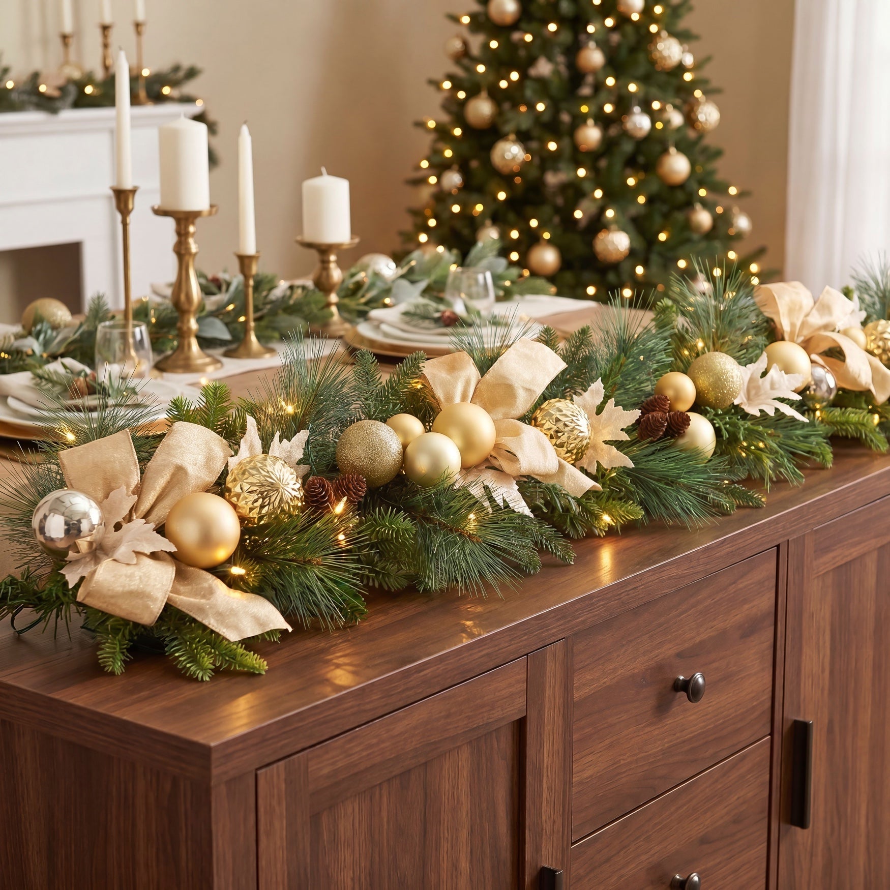 6 Ft. Pre-lit Nobel Gold Garland image number 7