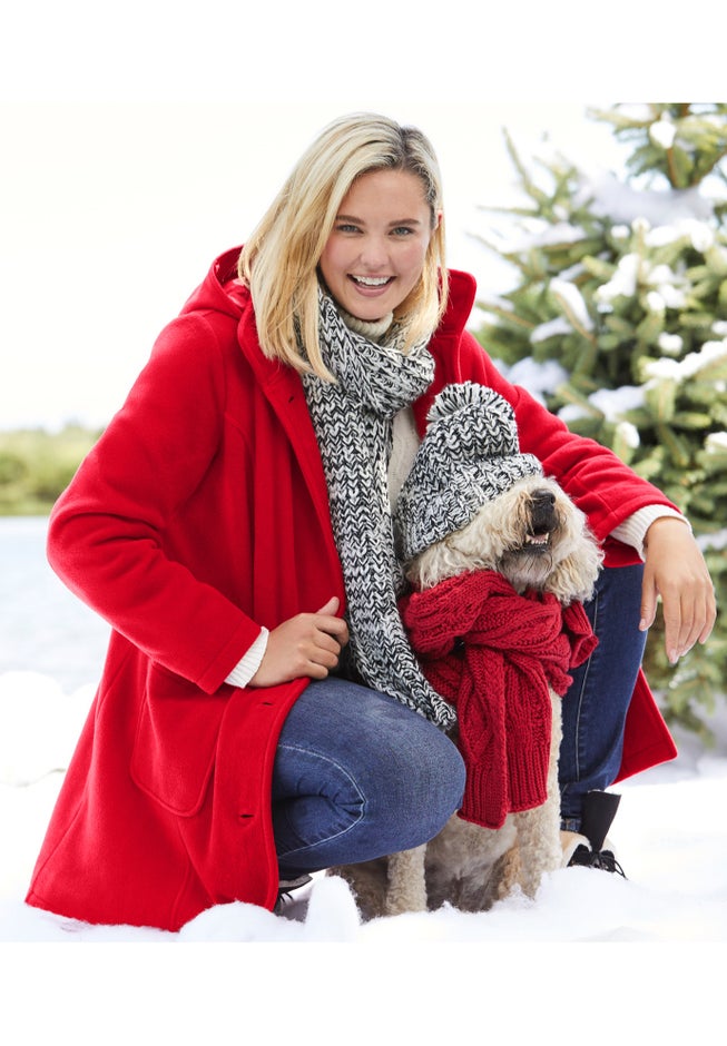 Hooded A-Line Fleece Coat image number 4