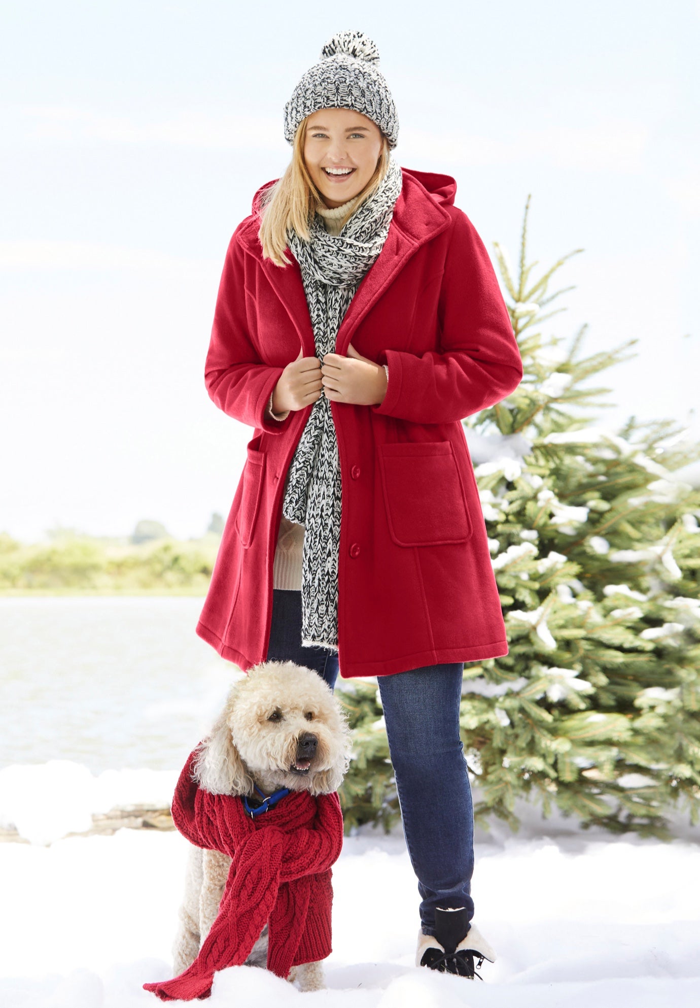 Hooded A-Line Fleece Coat image number 3