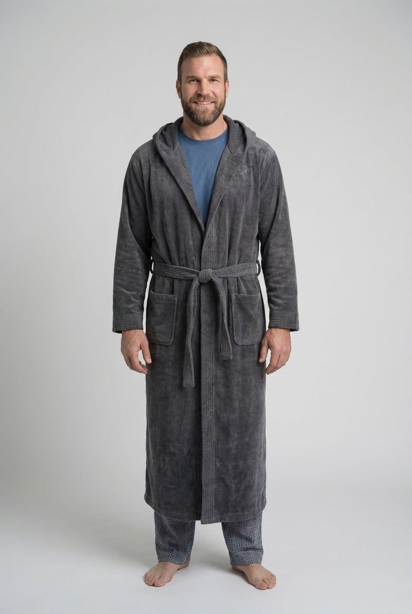 Terry Velour Hooded Maxi Robe image number 1