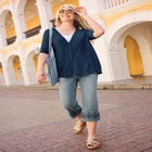 Stretch Denim Five-Pocket Capri Jeans image number null