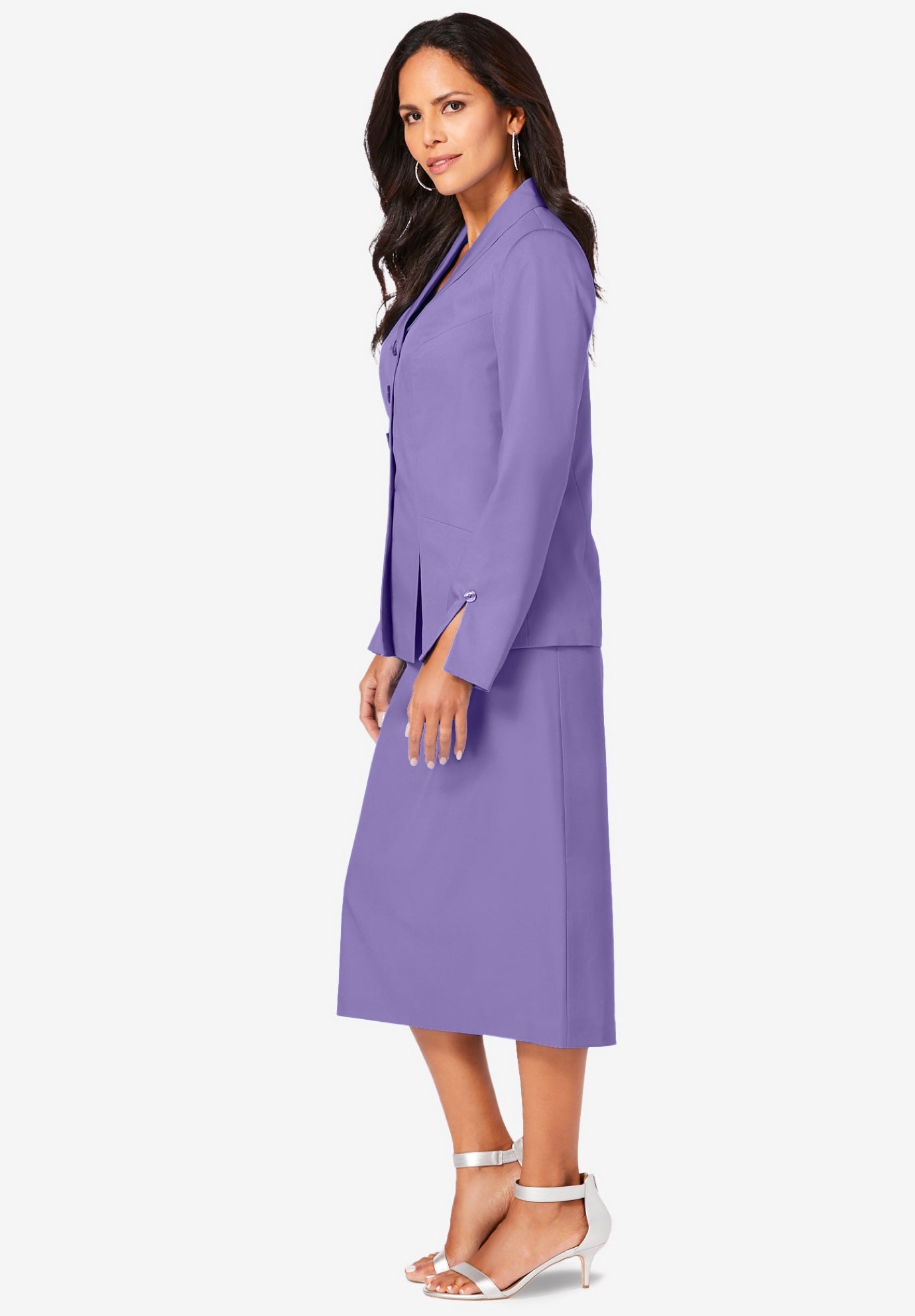 Plus Size Long Sleeve Shawl-Collar Jacket & Sheath Skirt Set &ndash; 2-Piece Suit image number 3