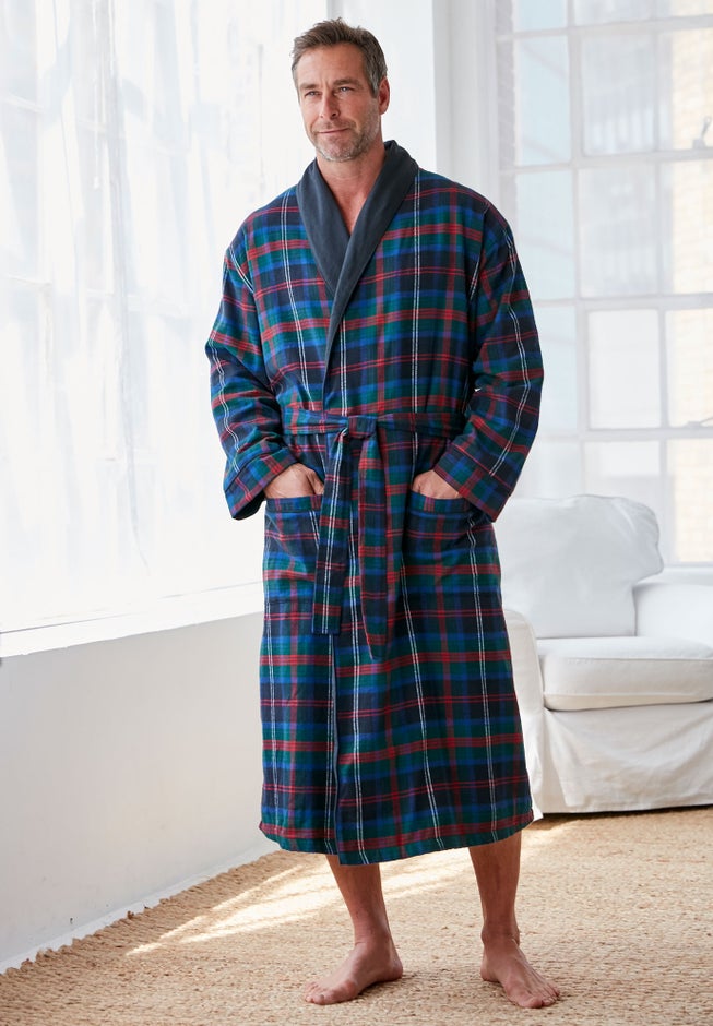 Jersey-Lined Flannel Robe image number 6