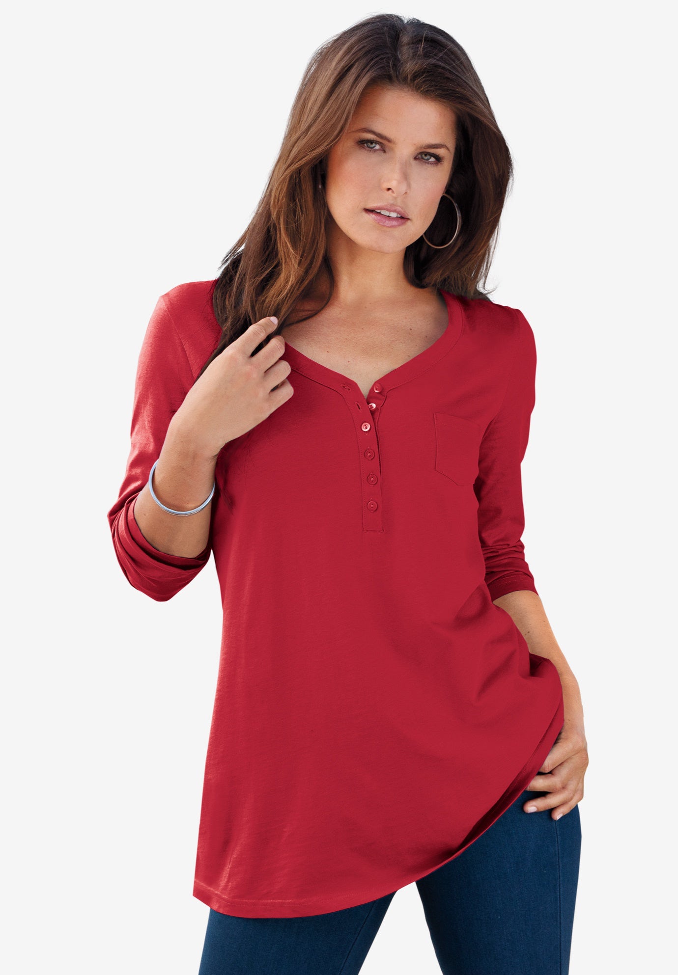 Ultimate Long Sleeve Henley Tee with Sweetheart Neck image number 0
