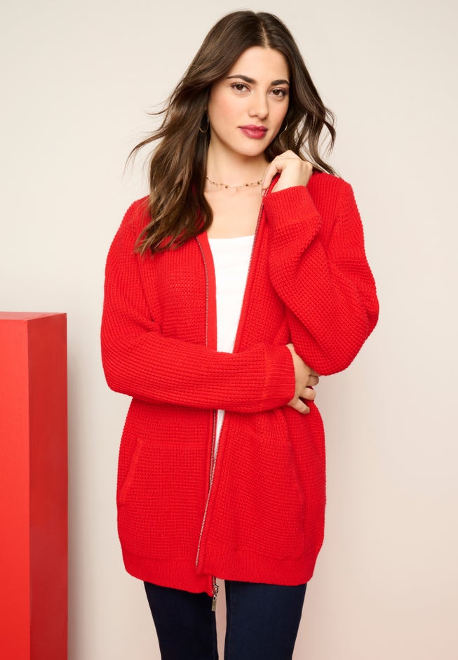 Plus Size Waffle Knit Zip Hoodie image number 1