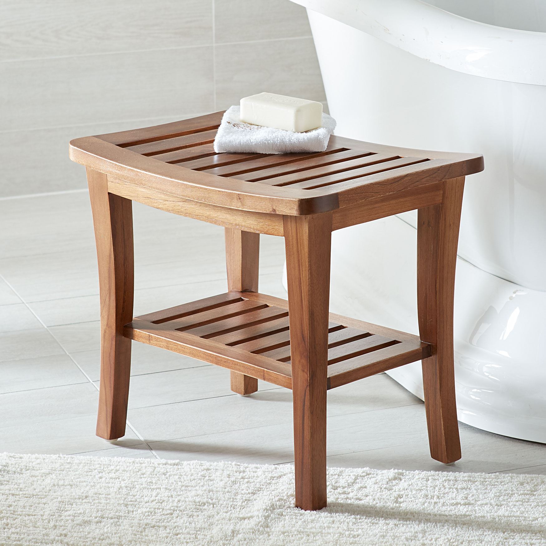 Teak Wood Bath Seat Bench Bathroom Storage