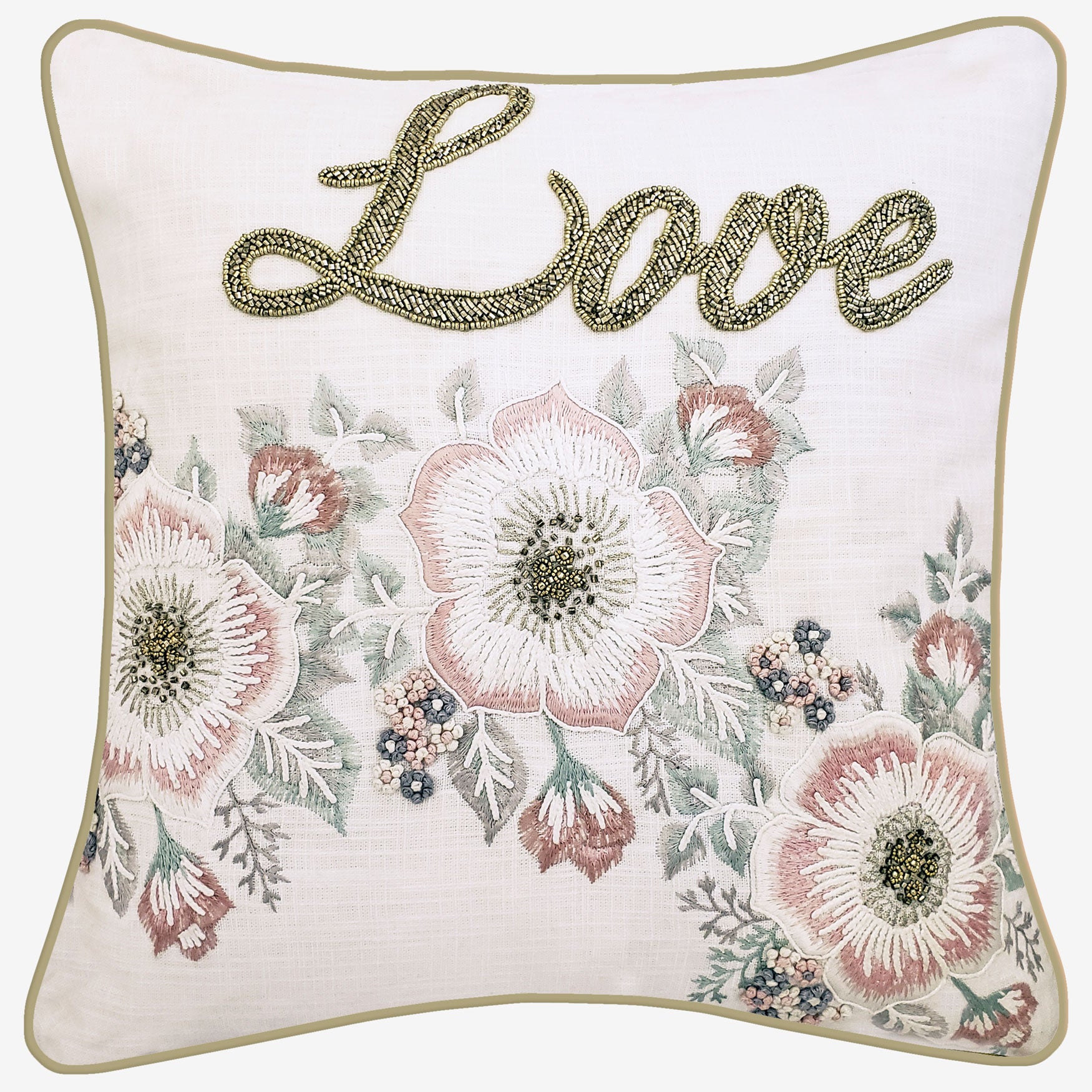 Floral Beaded Love Decorative Pillow Pillows Brylane Home