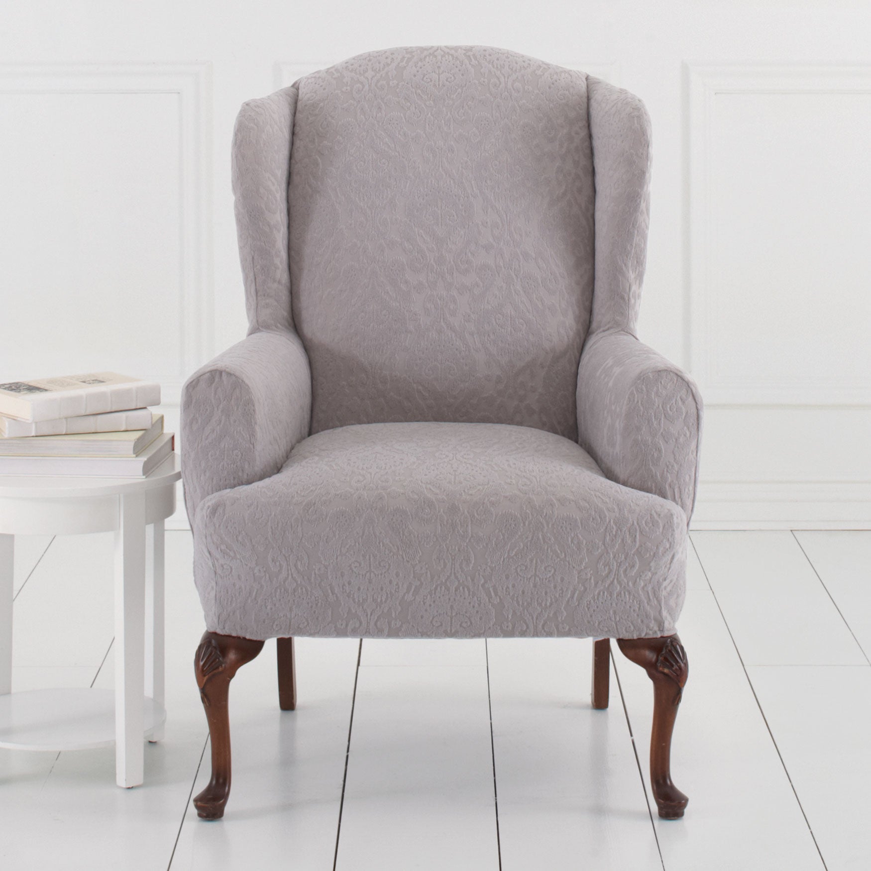 wing chair slipcover floral brylanehome studio ikat stretch wing chair slipcover gray plus size wing chair slipcover floral brylanehome studio ikat stretch wing chair slipcover gray plus size