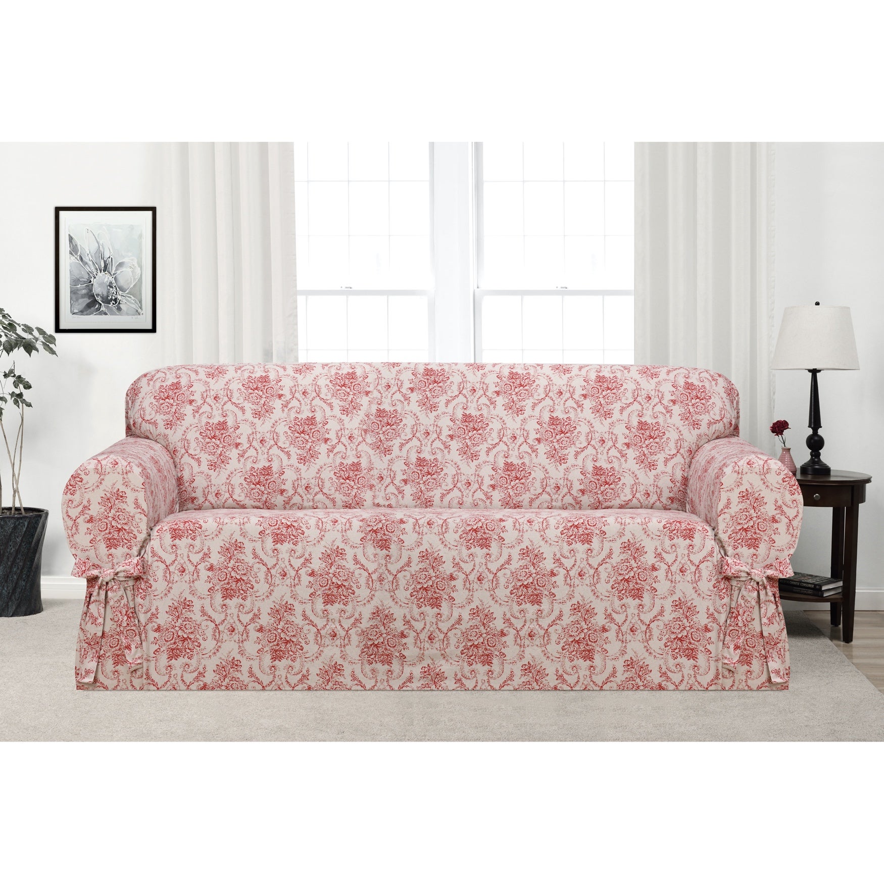 Simple Kathy Ireland Chateau Sofa Cover, Red Brylane Home