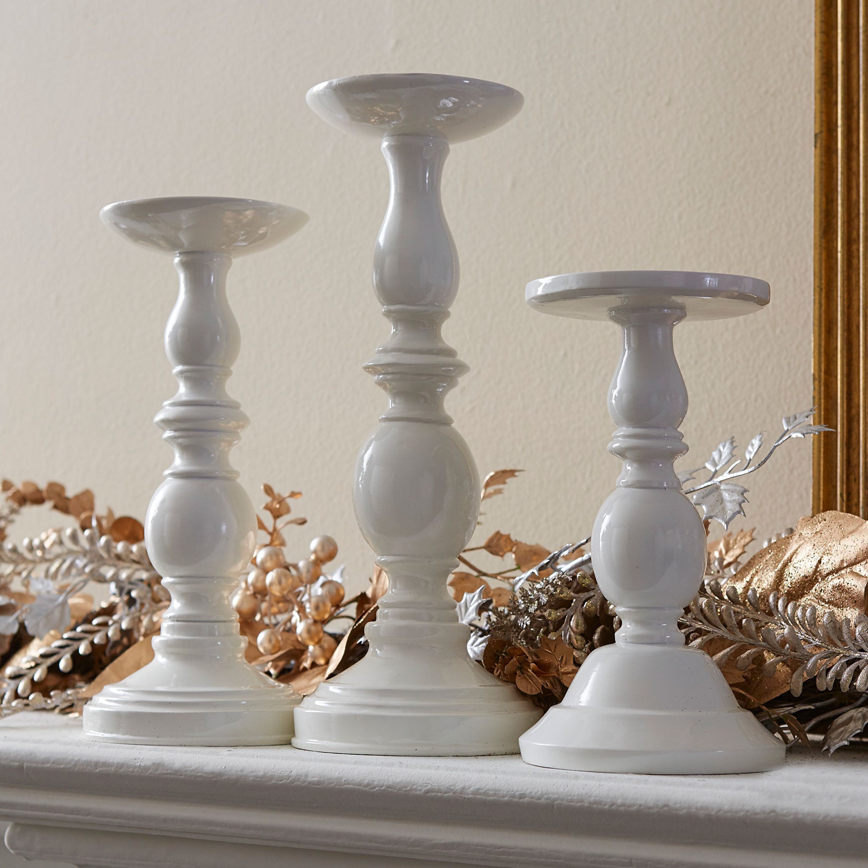 White Candlesticks, Set of 3 Brylane Home