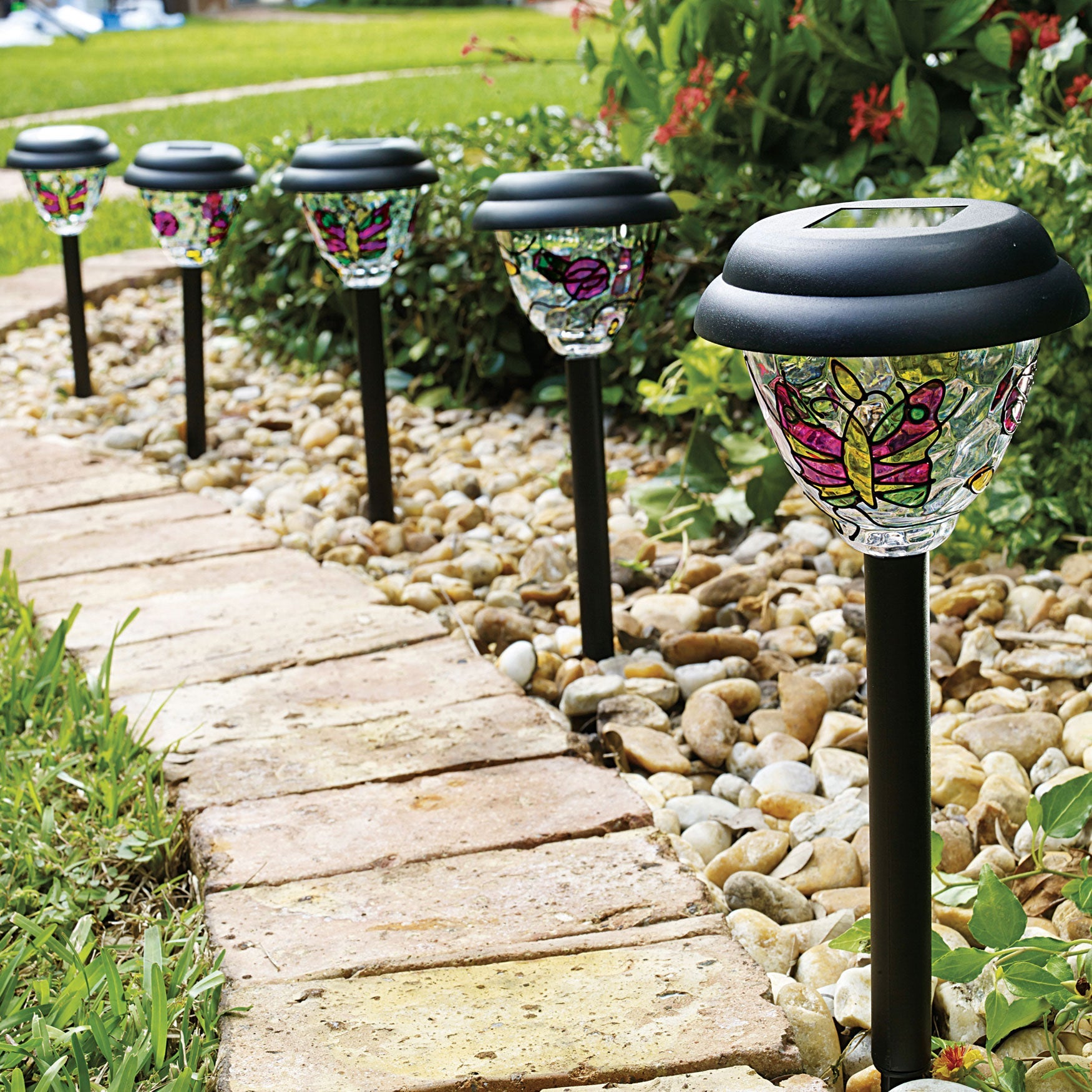 Tiffany Style Solar Stake Lights, Set of 5 Garden & Planters Brylane