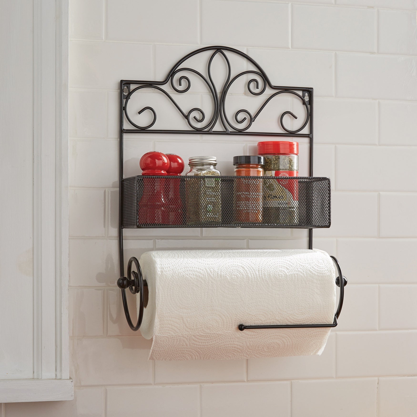 Scroll Shelf with Paper Towel Holder Dining & Entertaining Brylane Home