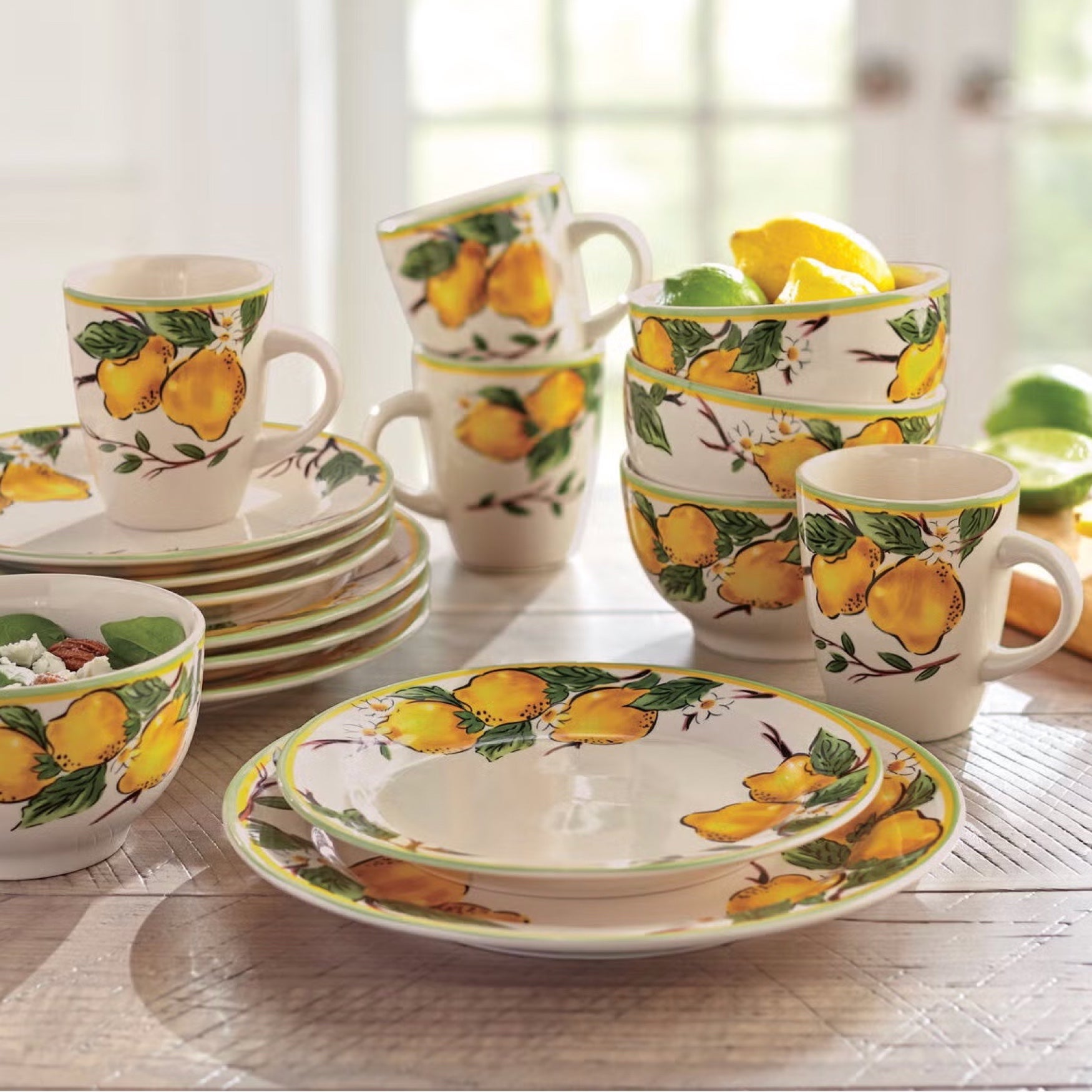 16 Pc Lemon Dinnerware Set Dining Entertaining Brylane Home