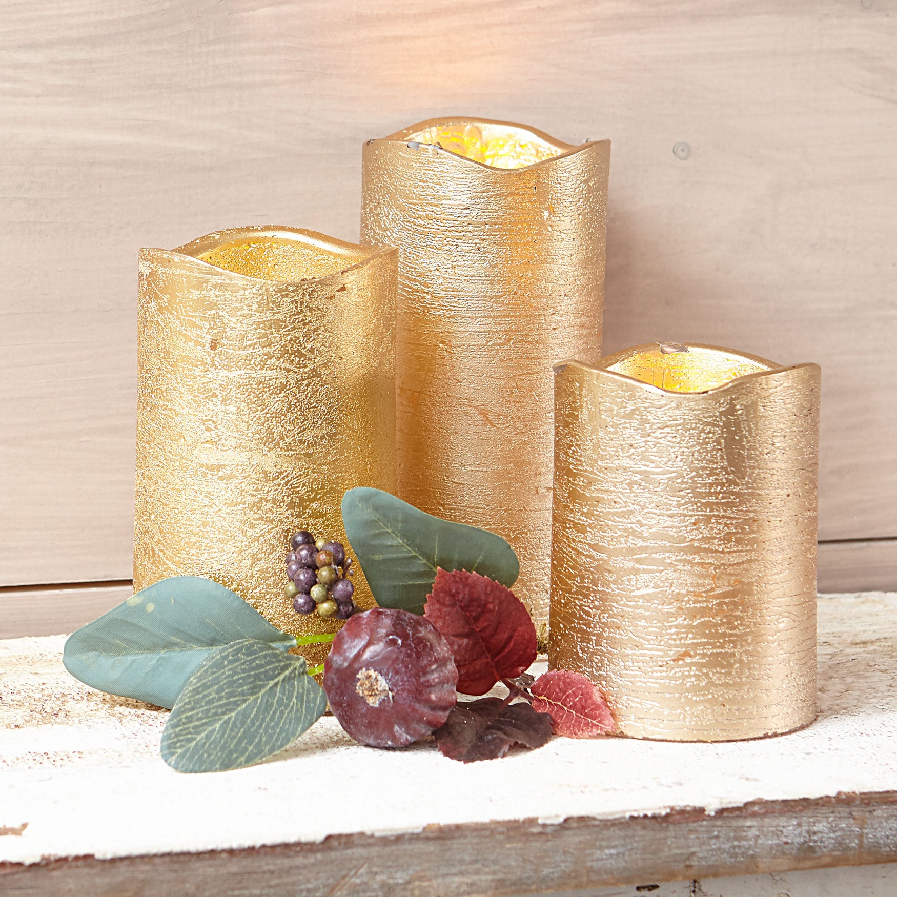 Set of 3 Gold Candles Indoor Christmas Décor Brylane Home