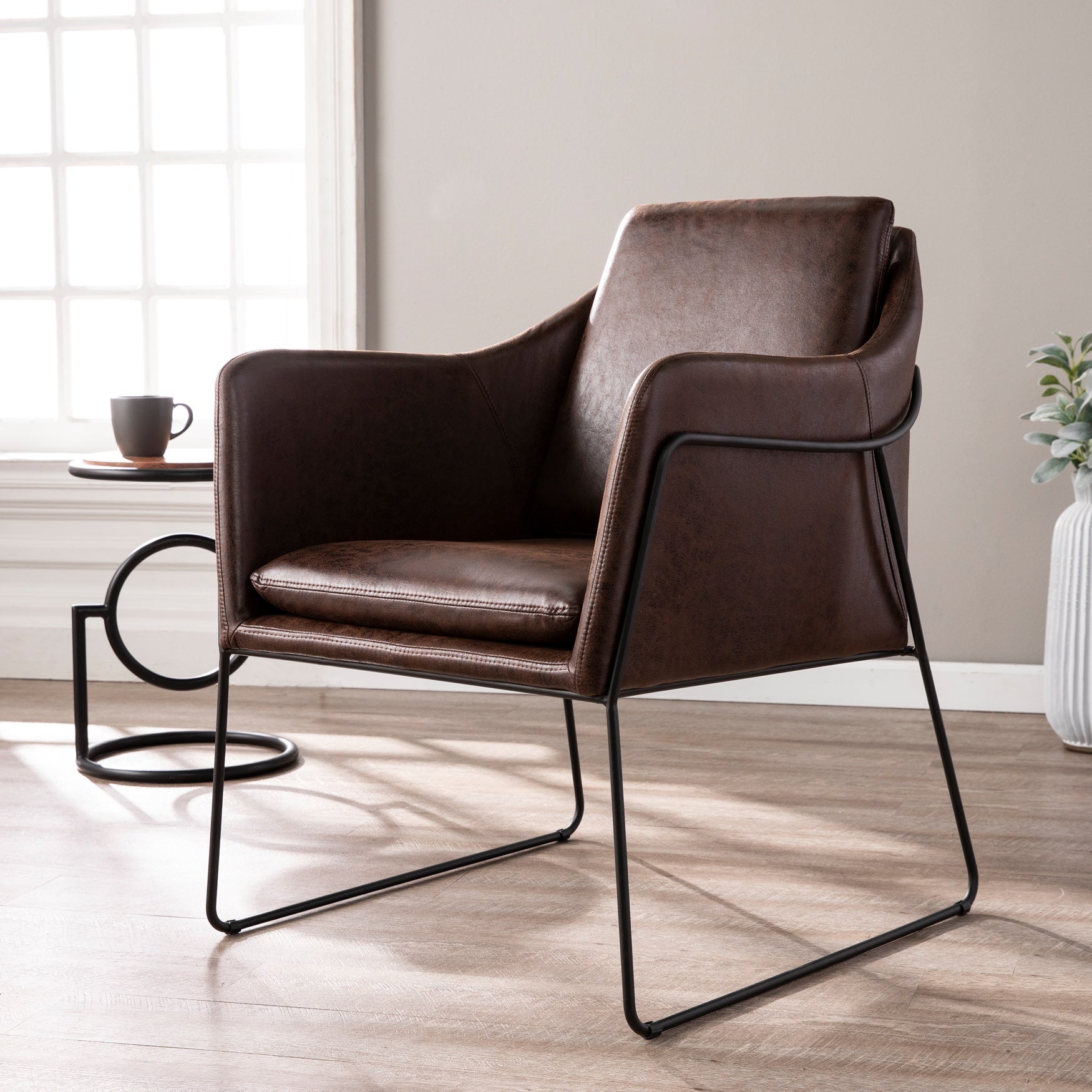 Kester Distressed Brown Faux Leather Accent Chair Brylane Home