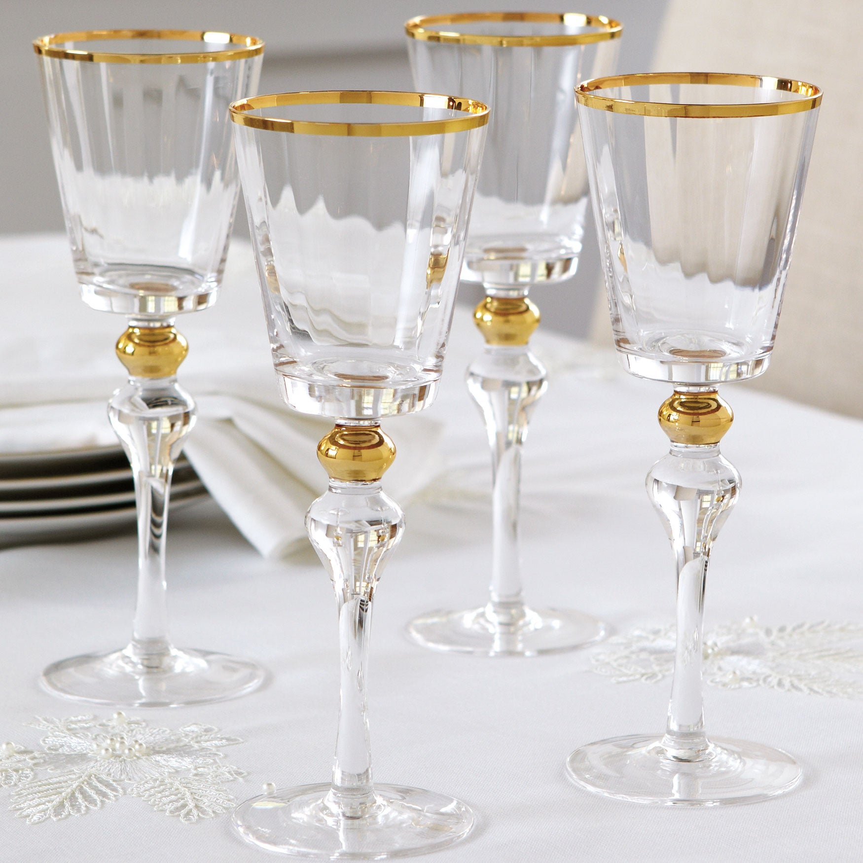 Gold Rim Wine Glasses Set Of 4 Kitchen Brylane Home