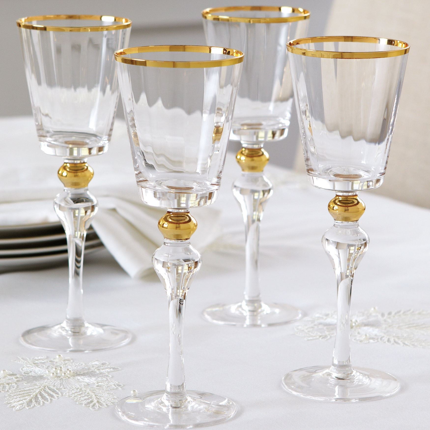 Gold Rim Wine Glasses, Set of 4 Dining & Entertaining Brylane Home