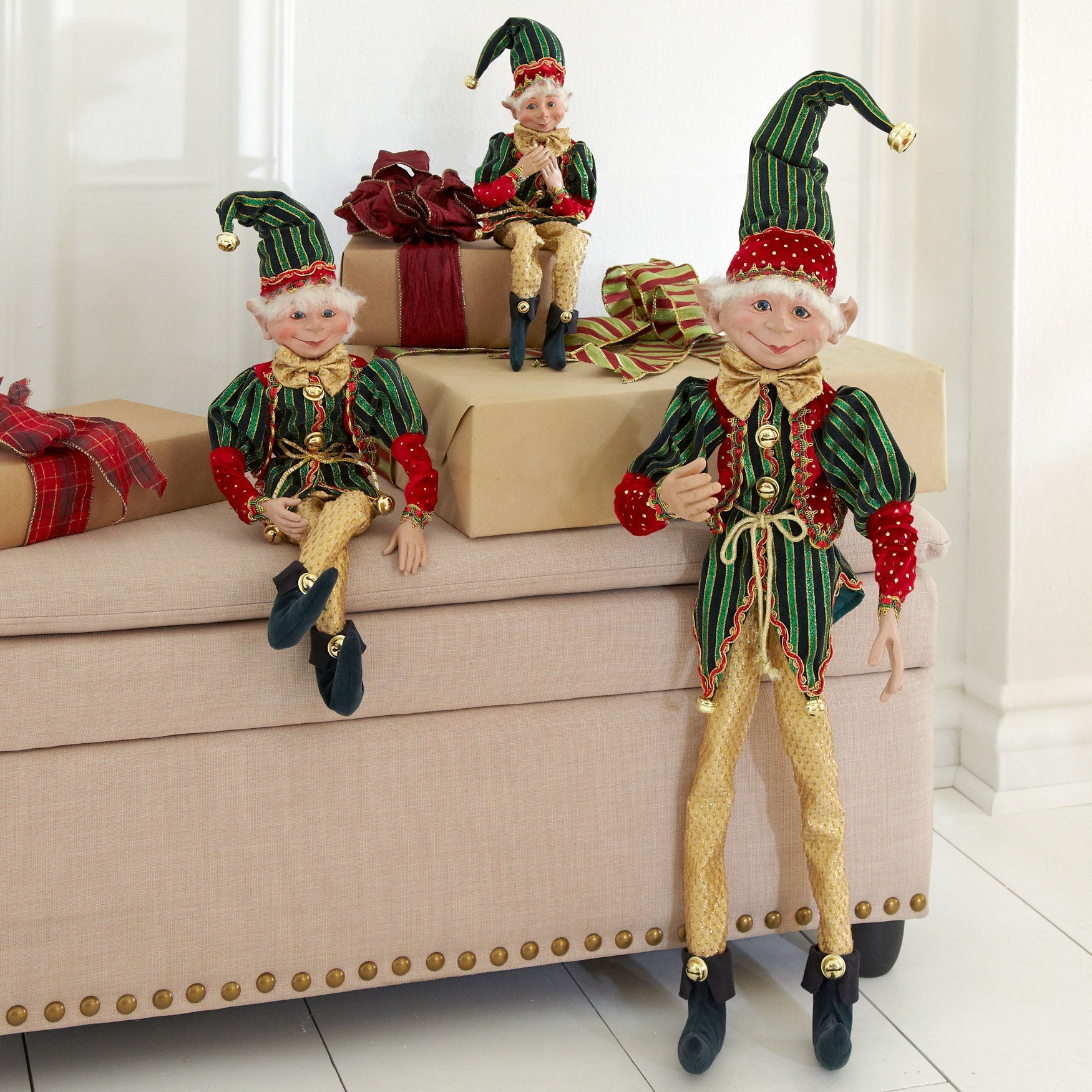 Seasonal 24"H Posable Christmas Elf, Red Green Gold Brylane Home