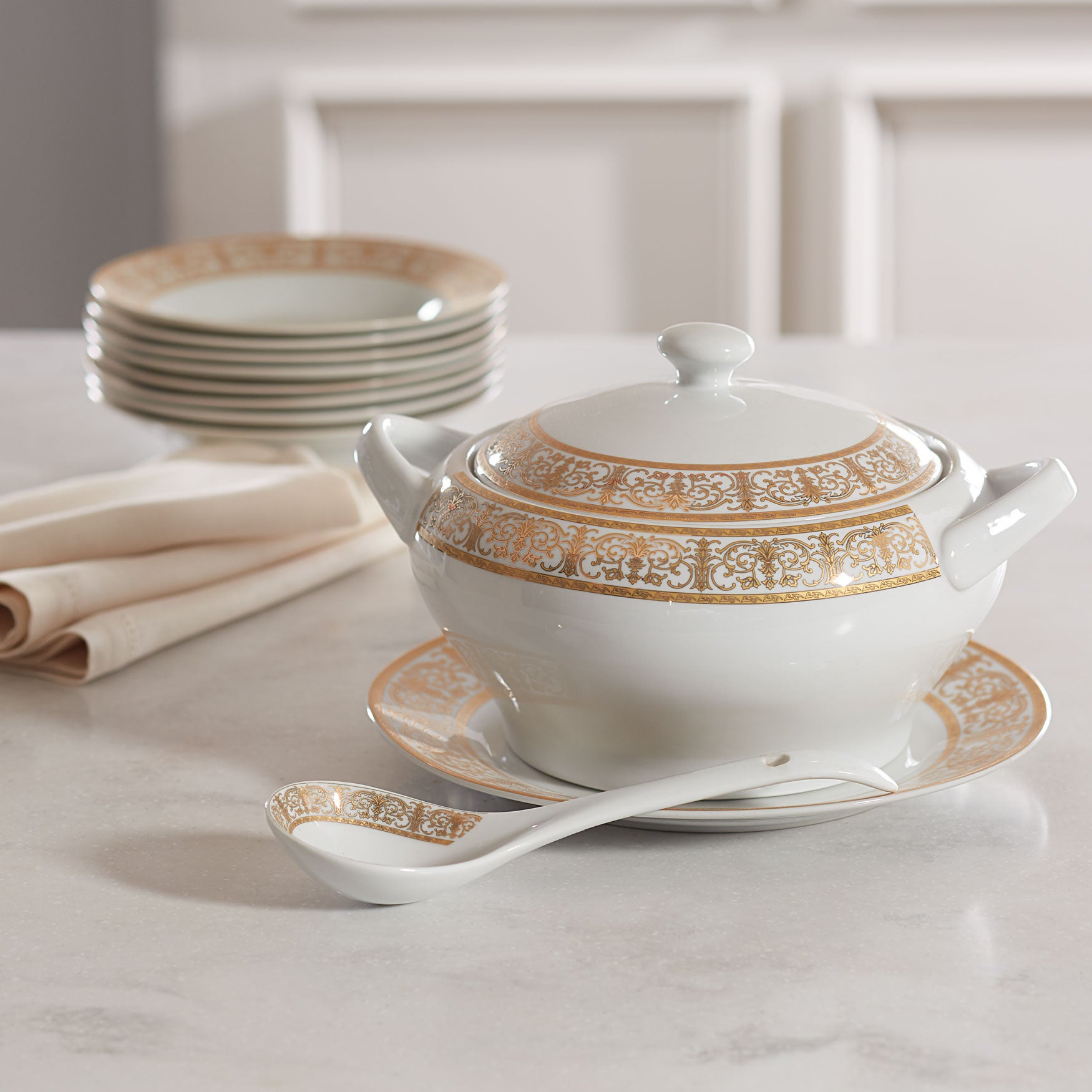Medici 4Pc. Porcelain Soup Tureen Set Dining & Entertaining Brylane
