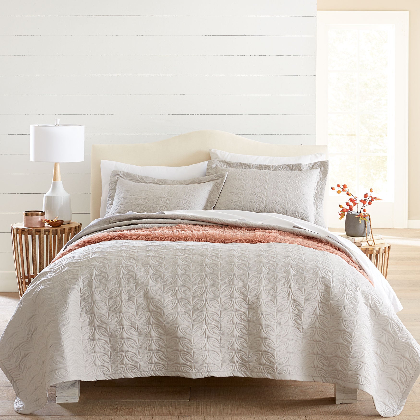 3Pc. Leaf Pattern Embossed Quilt Set Bedding Brylane Home