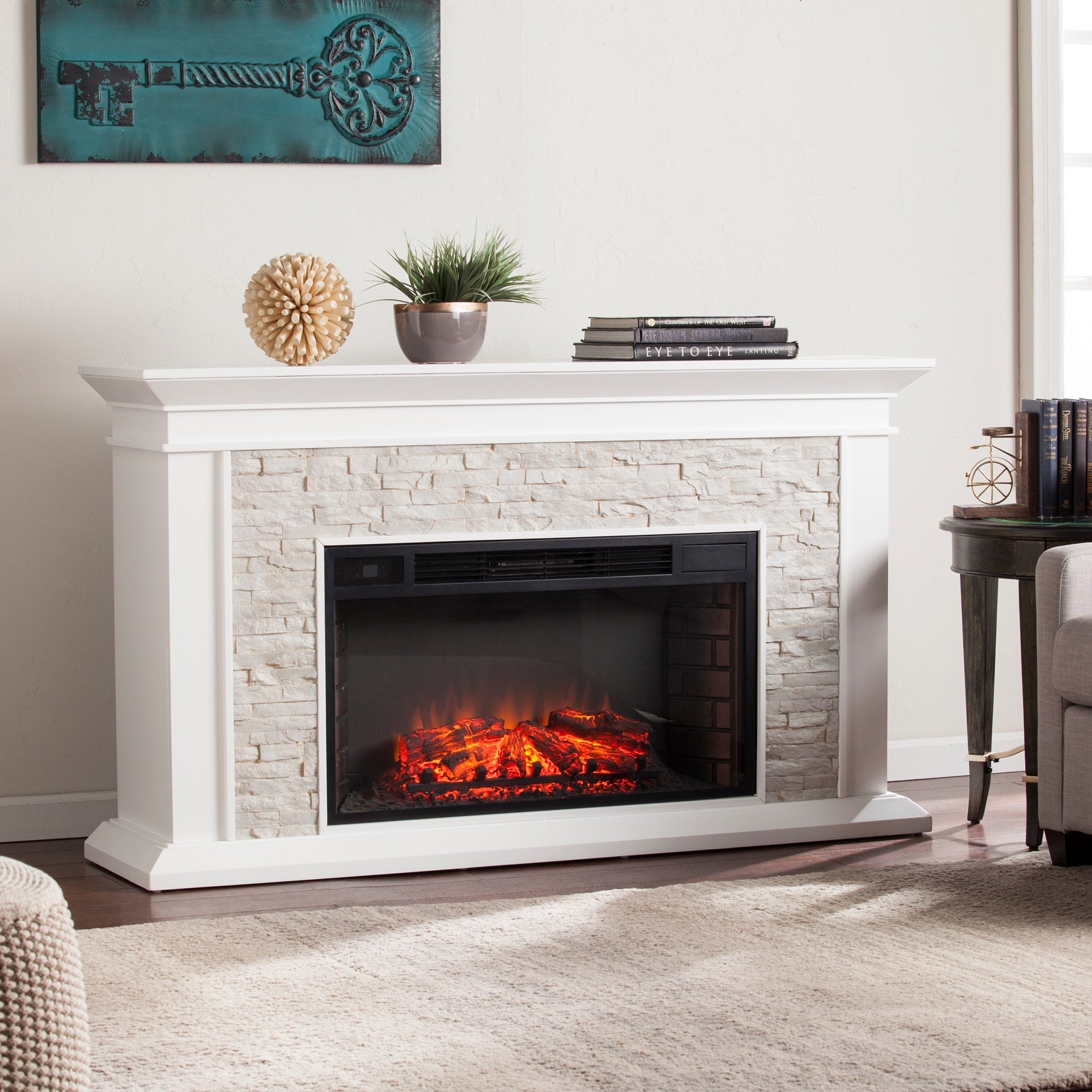 Canyon Heights Faux Stacked Stone Electric Fireplace Living Room Brylane Home