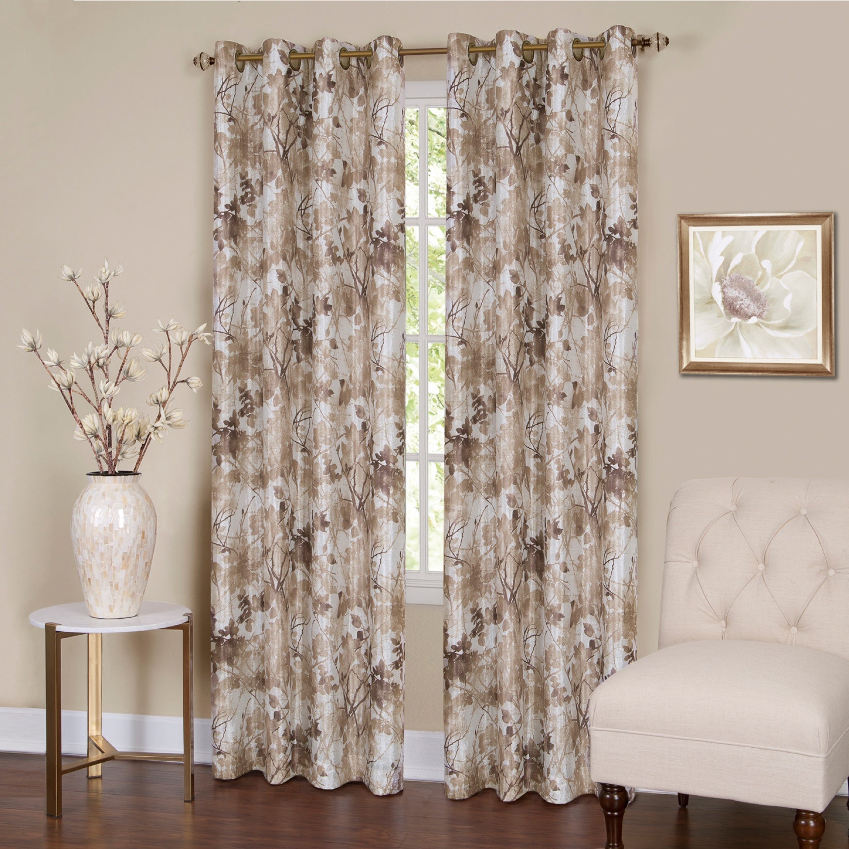 Simple Tranquil Lined Grommet Window Curtain Panel, Tan Brylane Home