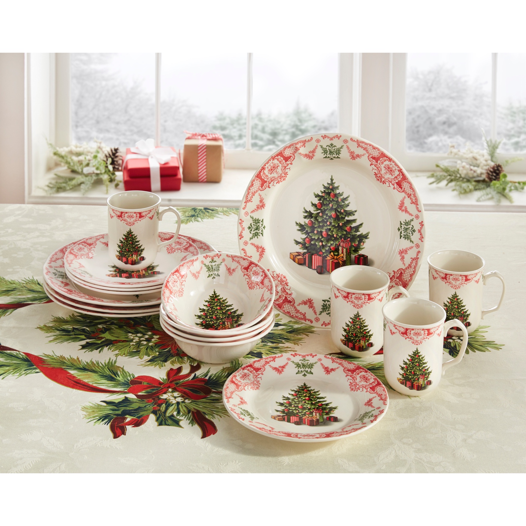 16-Pc. Christmas Tree Dinnerware Set | Brylane Home