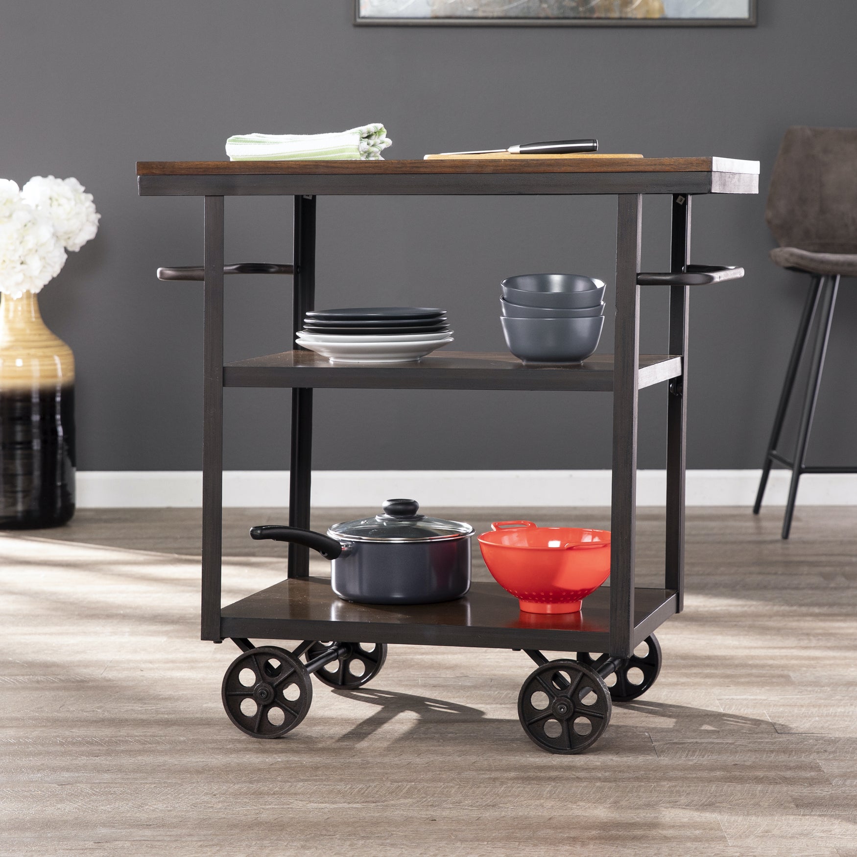 Elystan Industrial Rolling Kitchen Island | Brylane Home