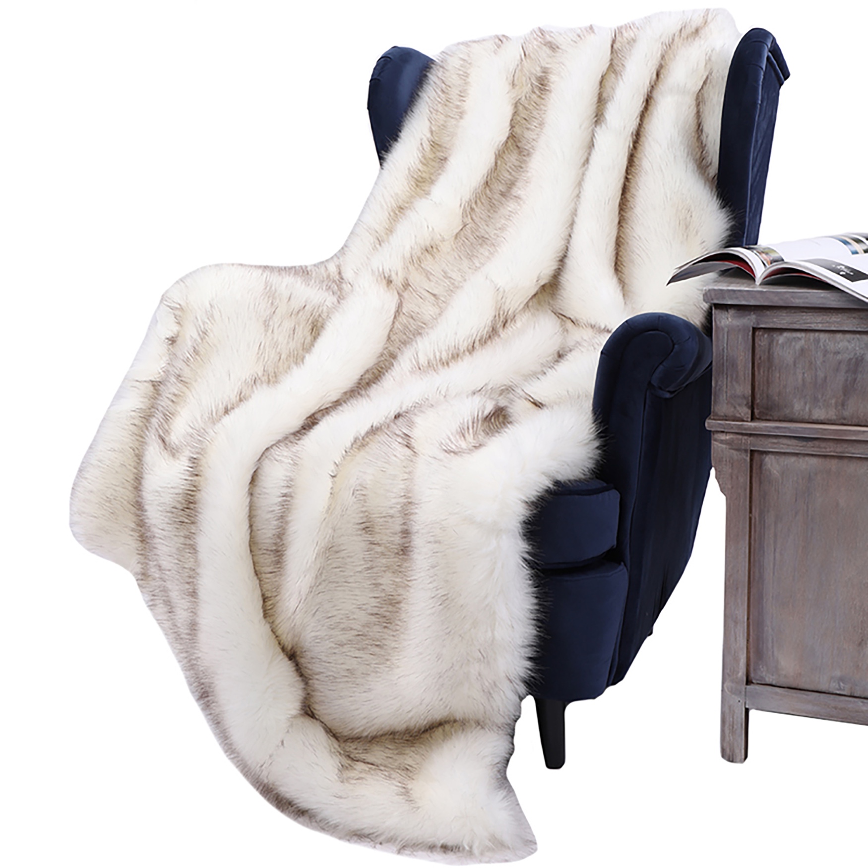 Battilo Home Luxury Fox Faux Fur Warm Elegant Cozy Throw Decorative Blanket Bed Sofa Blanket, 60&quot; x 80&quot;, WHITE