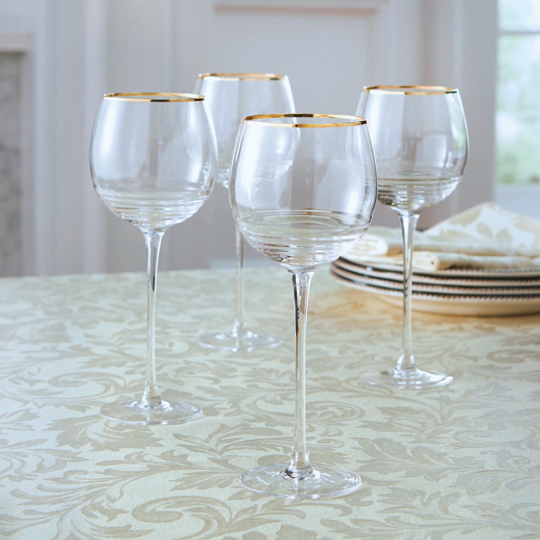 Set Of 4 Gold Rim Wine Glasses Brylane Home