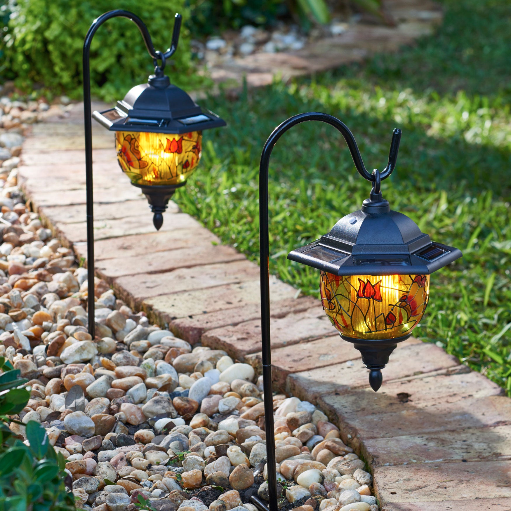 Affordable Set of 2 HandPainted Solar Lanterns, Multi Brylane Home
