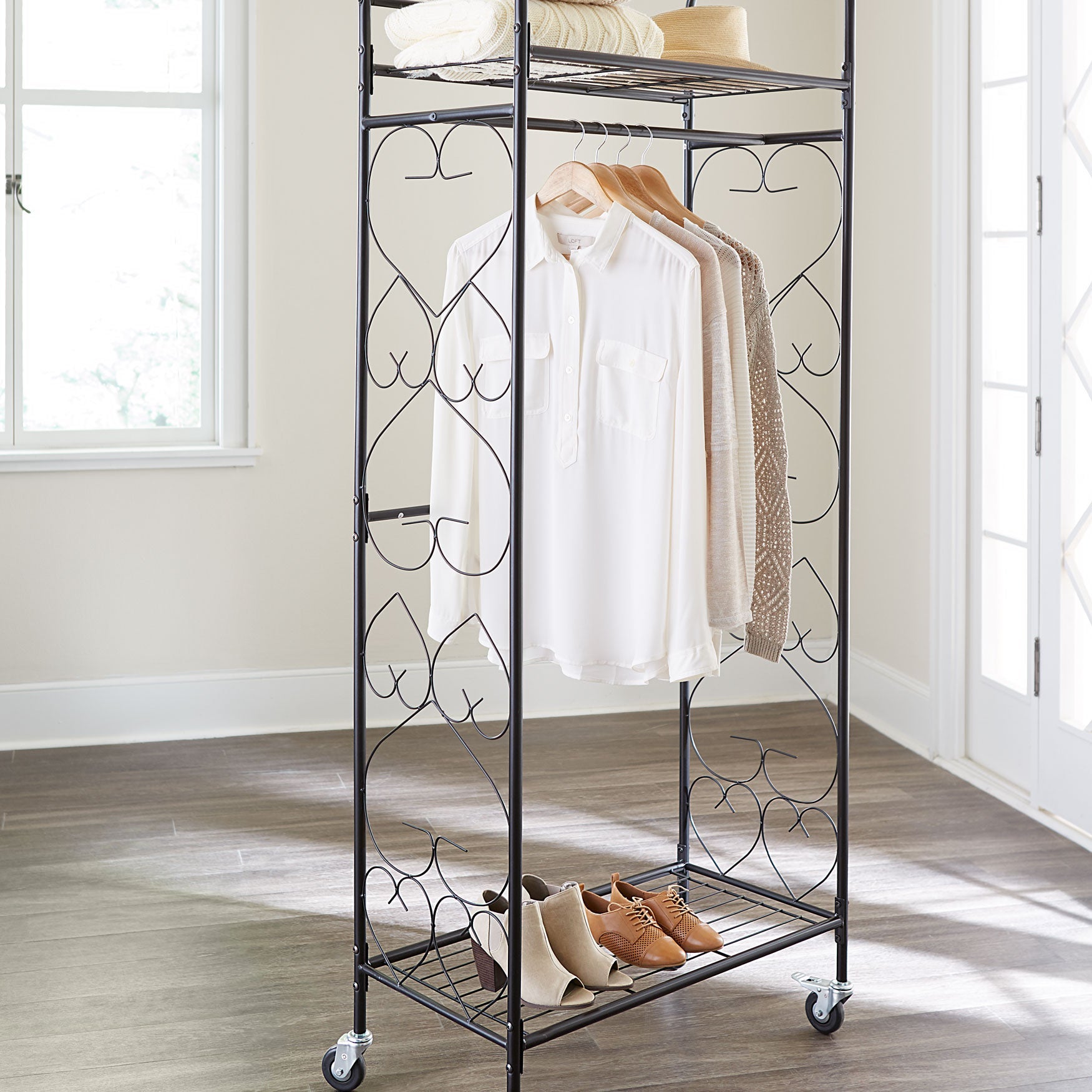 Scrolled Metal Rolling Closet Storage Brylane Home