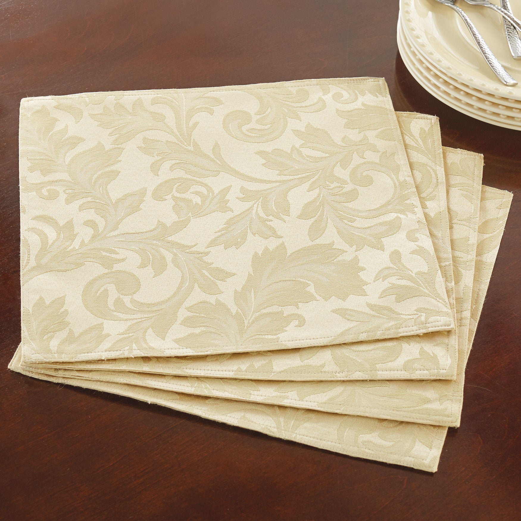 Set of 4 Damask Linen Placemats Brylane Home