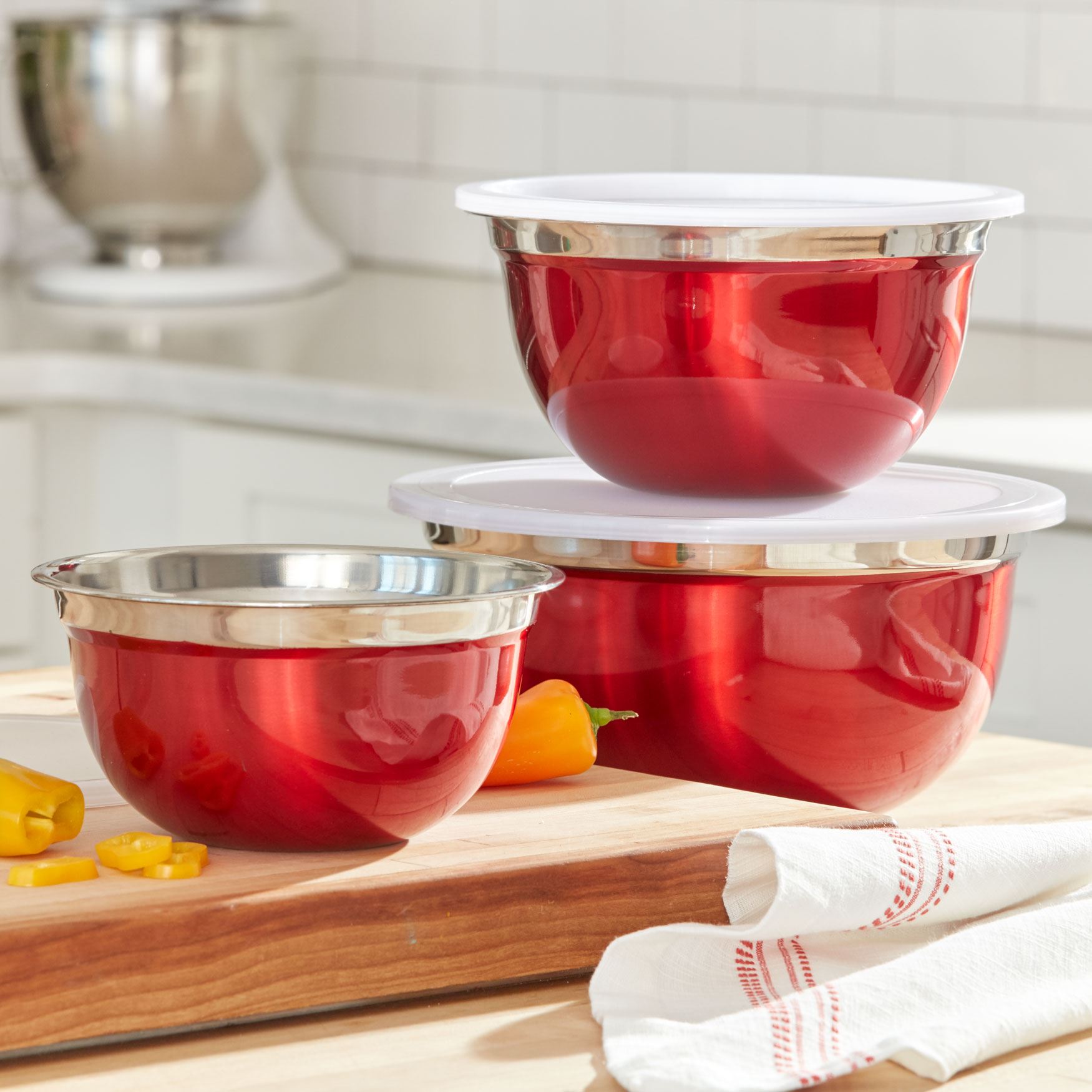 6Pc. Red Mixing Bowls Set with Lids Brylane Home