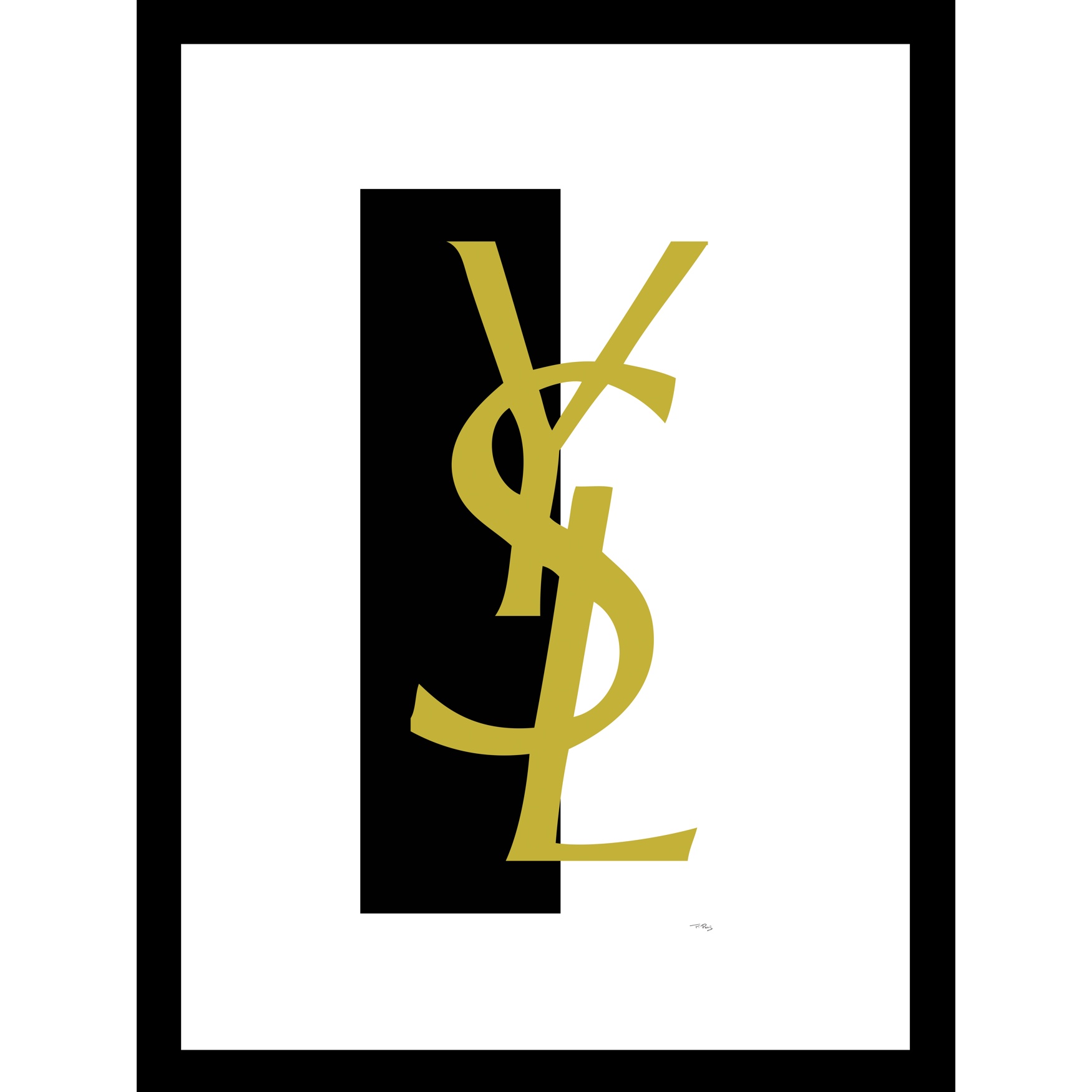 Yves Saint Laurent Logo Gold/Black 14" x 18" Framed Print Brylane Home