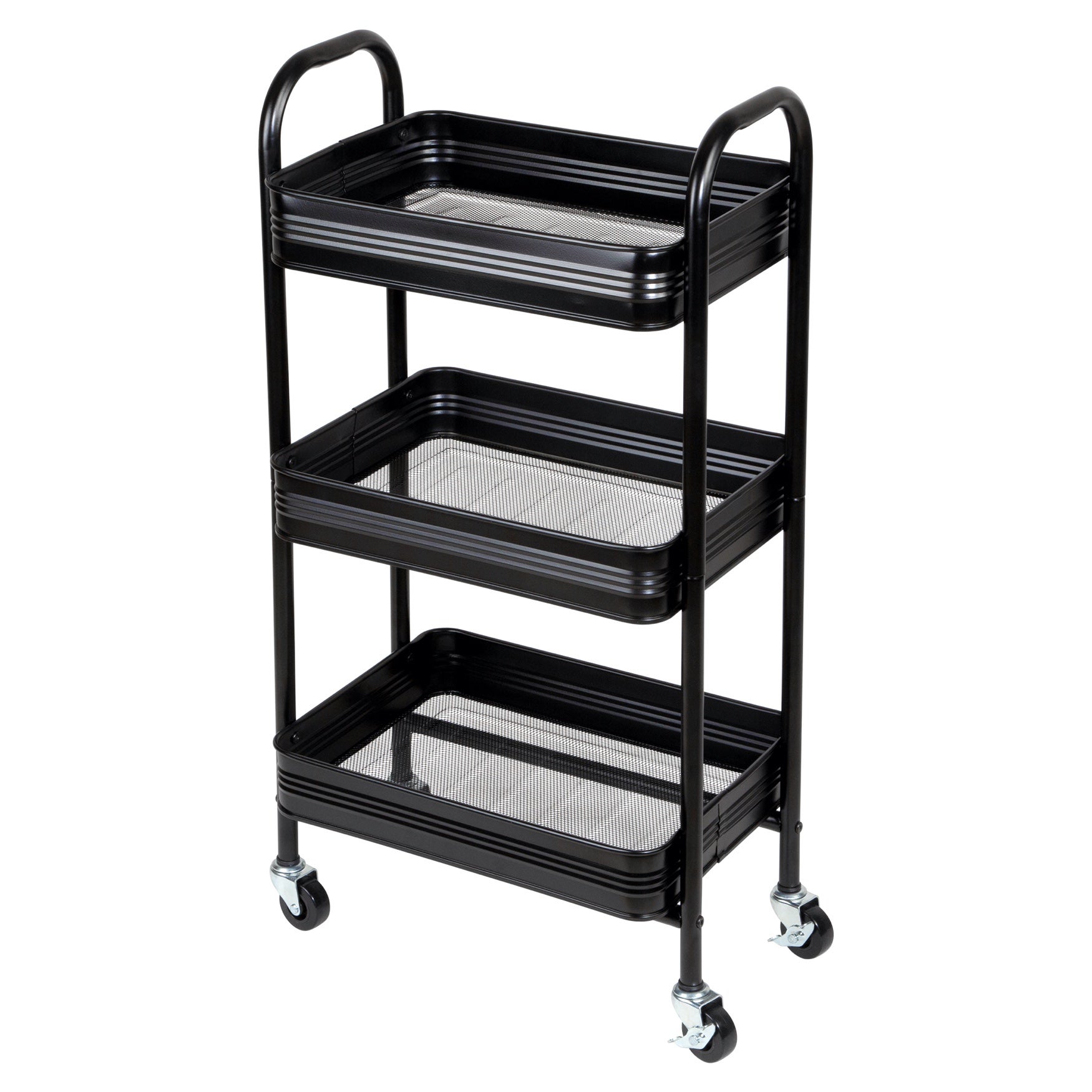 3 Tier Rolling Metal Cart with Wheels, Black | Brylane Home