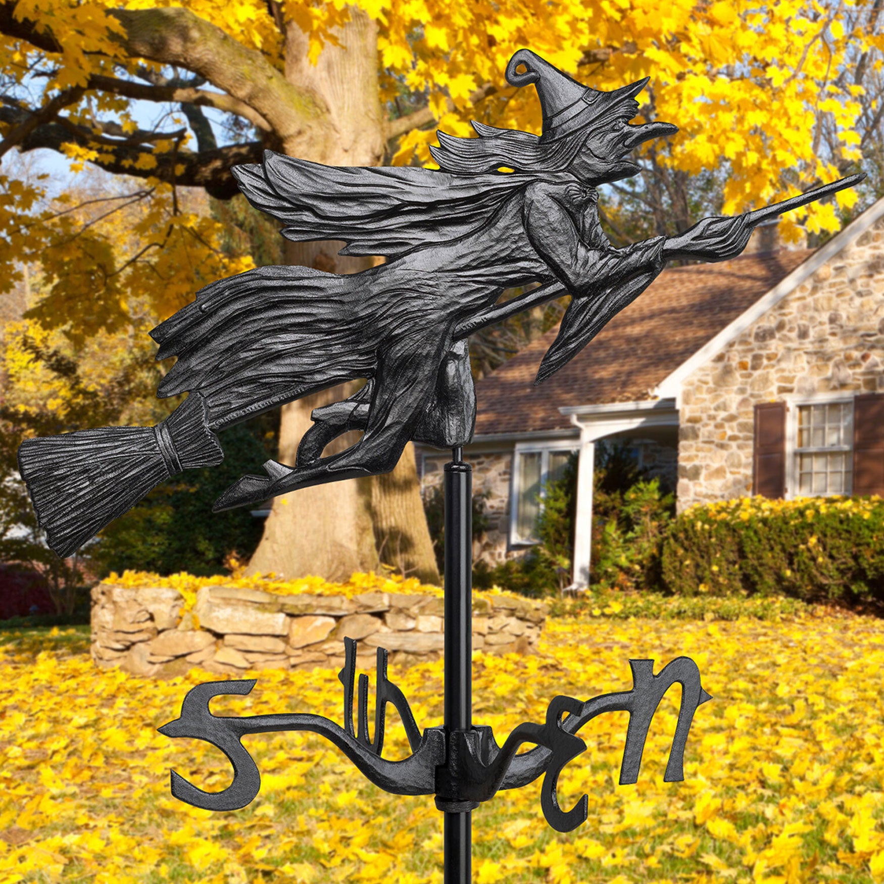 Seasonal Flying Witch Garden Weathervane, Black Brylane Home