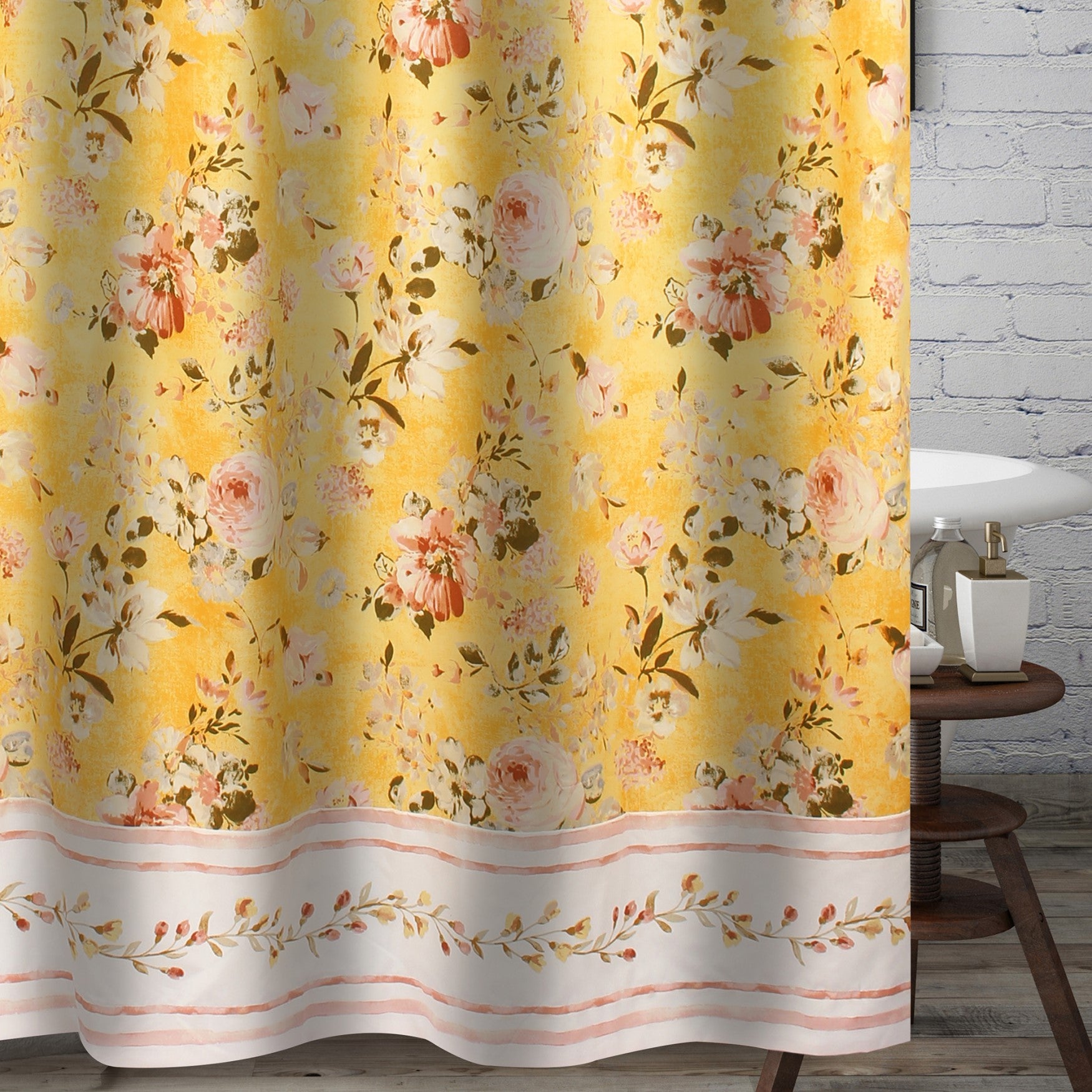 Traditional Finley Yellow Bath Shower Curtain, Yellow Brylane Home