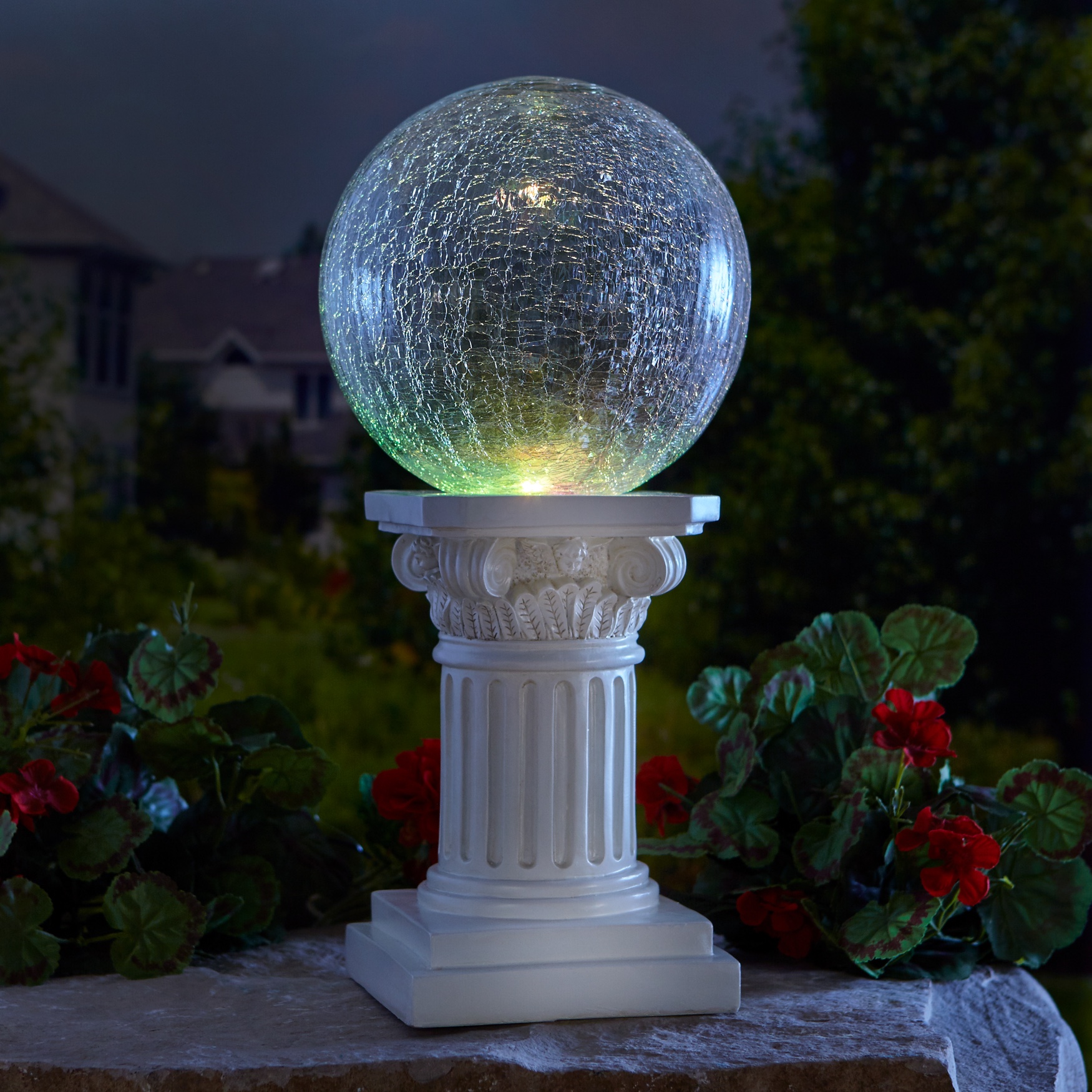Color-Changing Crackle Glass Ball on Column, CLEAR STONE