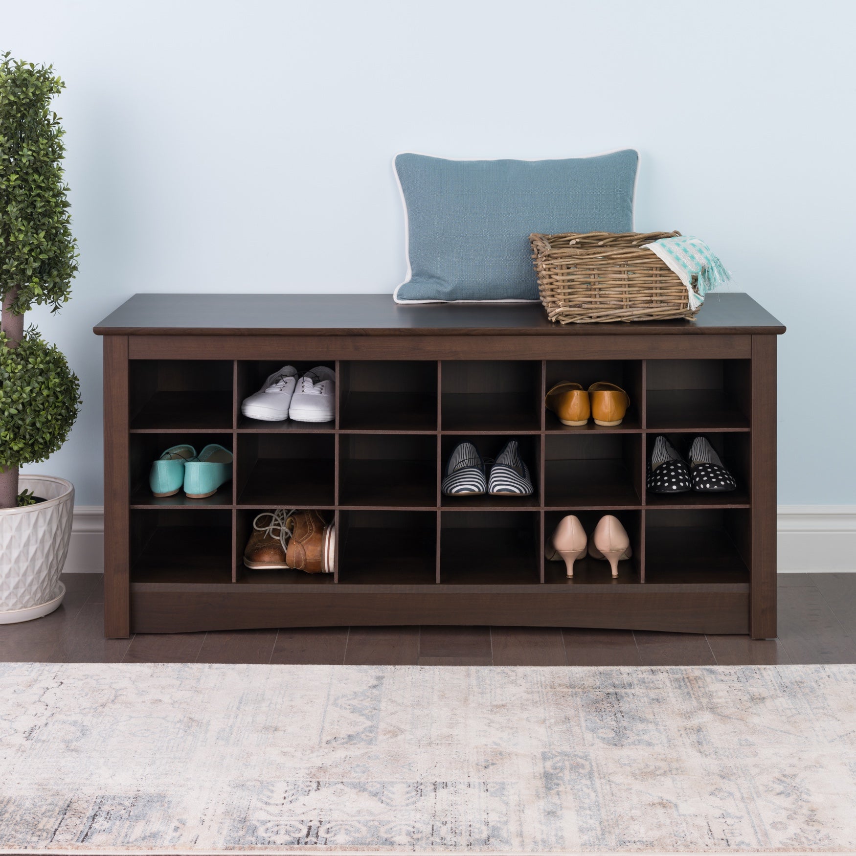 18-Pair Shoe Storage Cubby Bench | Brylane Home