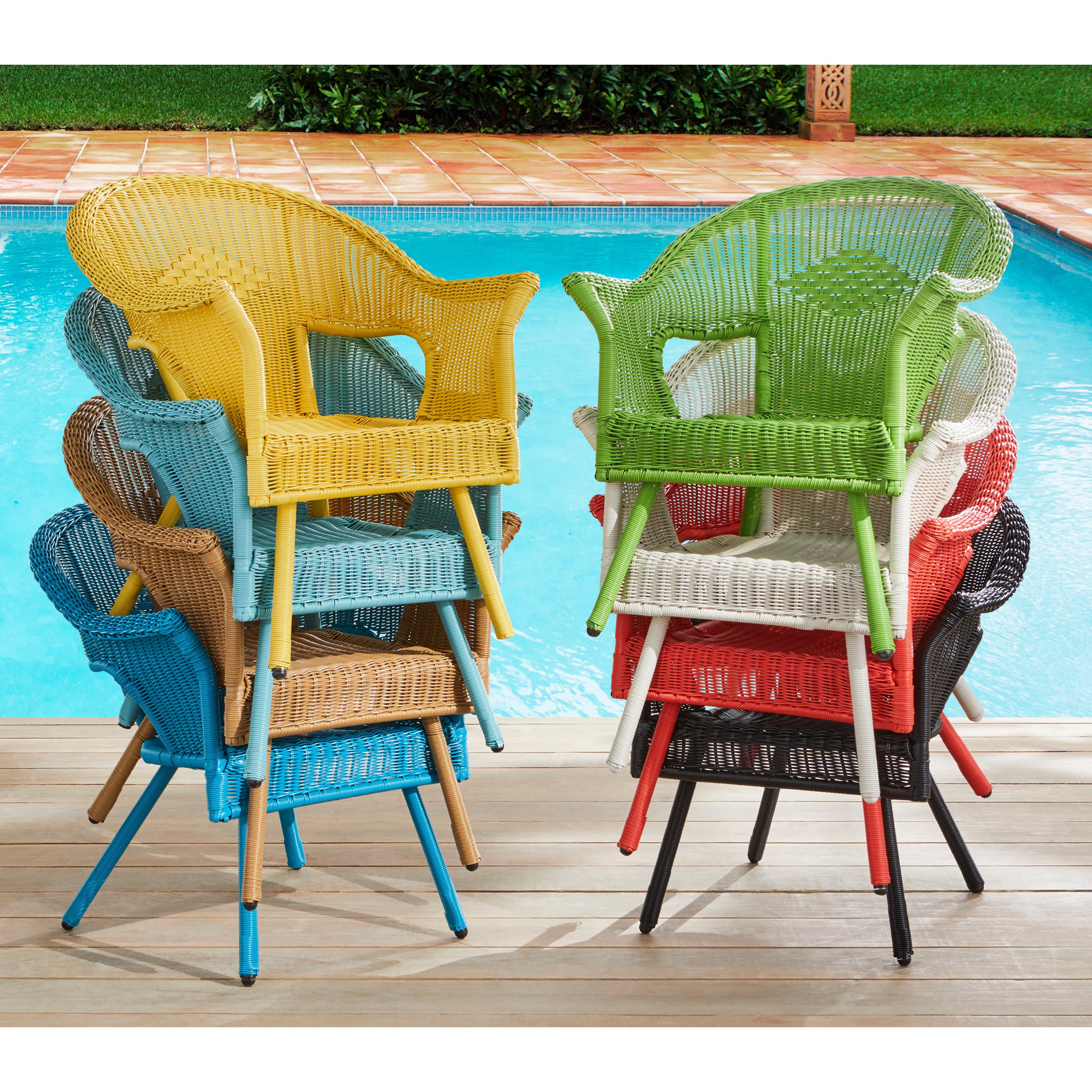 Roma All-Weather Wicker Stacking Chair, BLACK