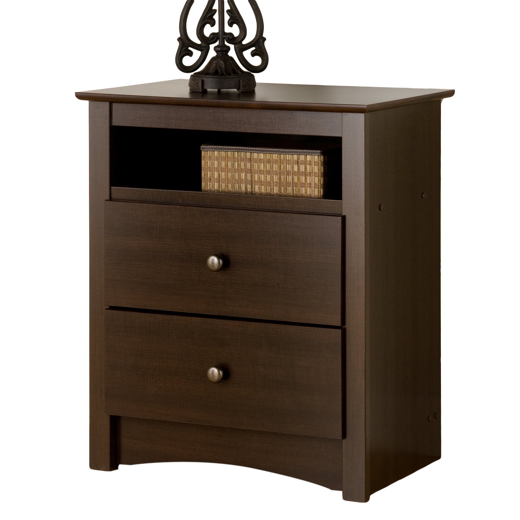 Fremont Espresso 2 Drawer Tall Night Stand with Open Shelf Night