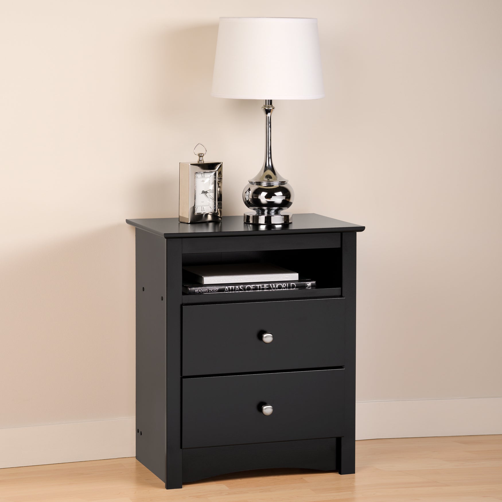 Sonoma Black 2Drawer Tall Night Stand with Open Cubbie Night Stands