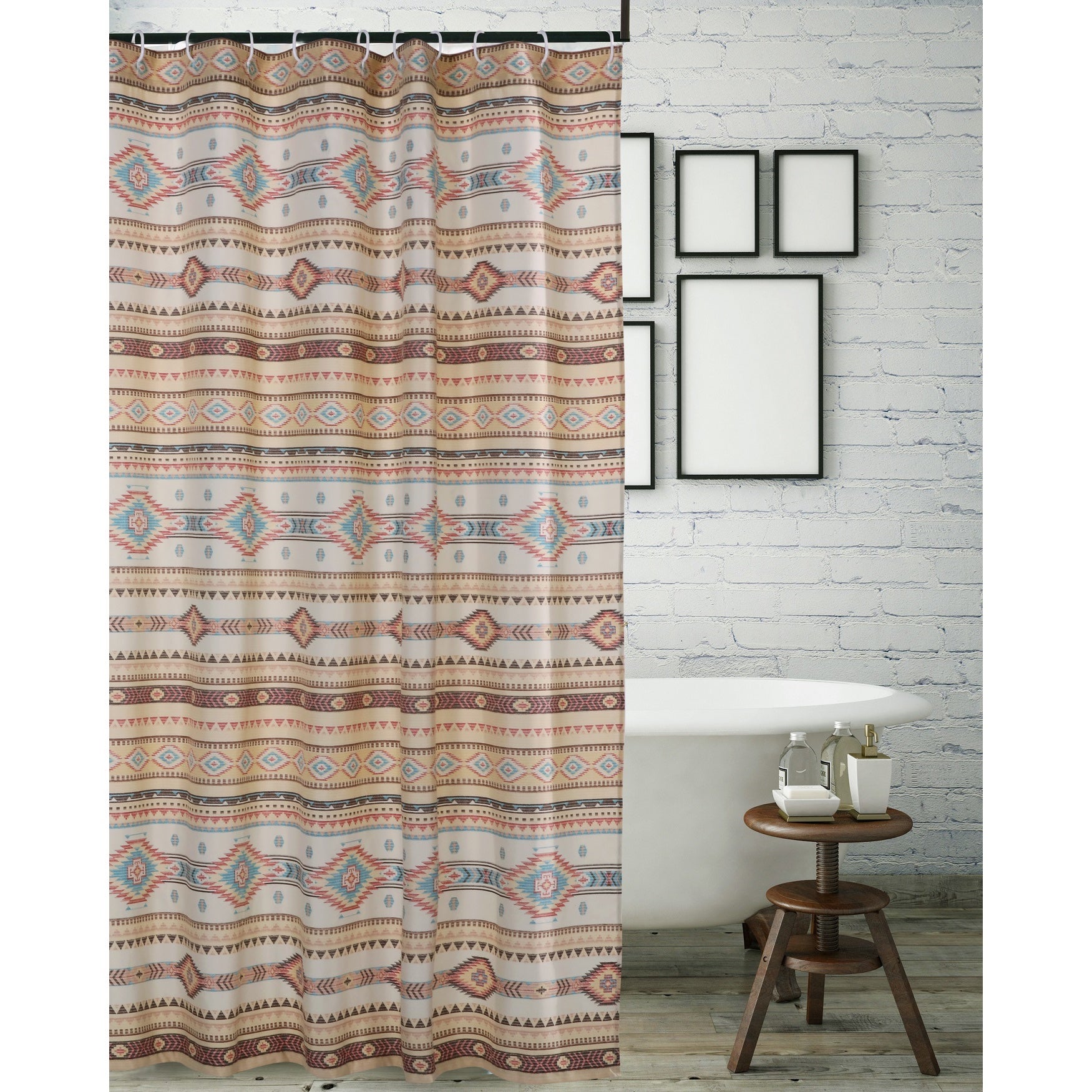 teal and tan shower curtain