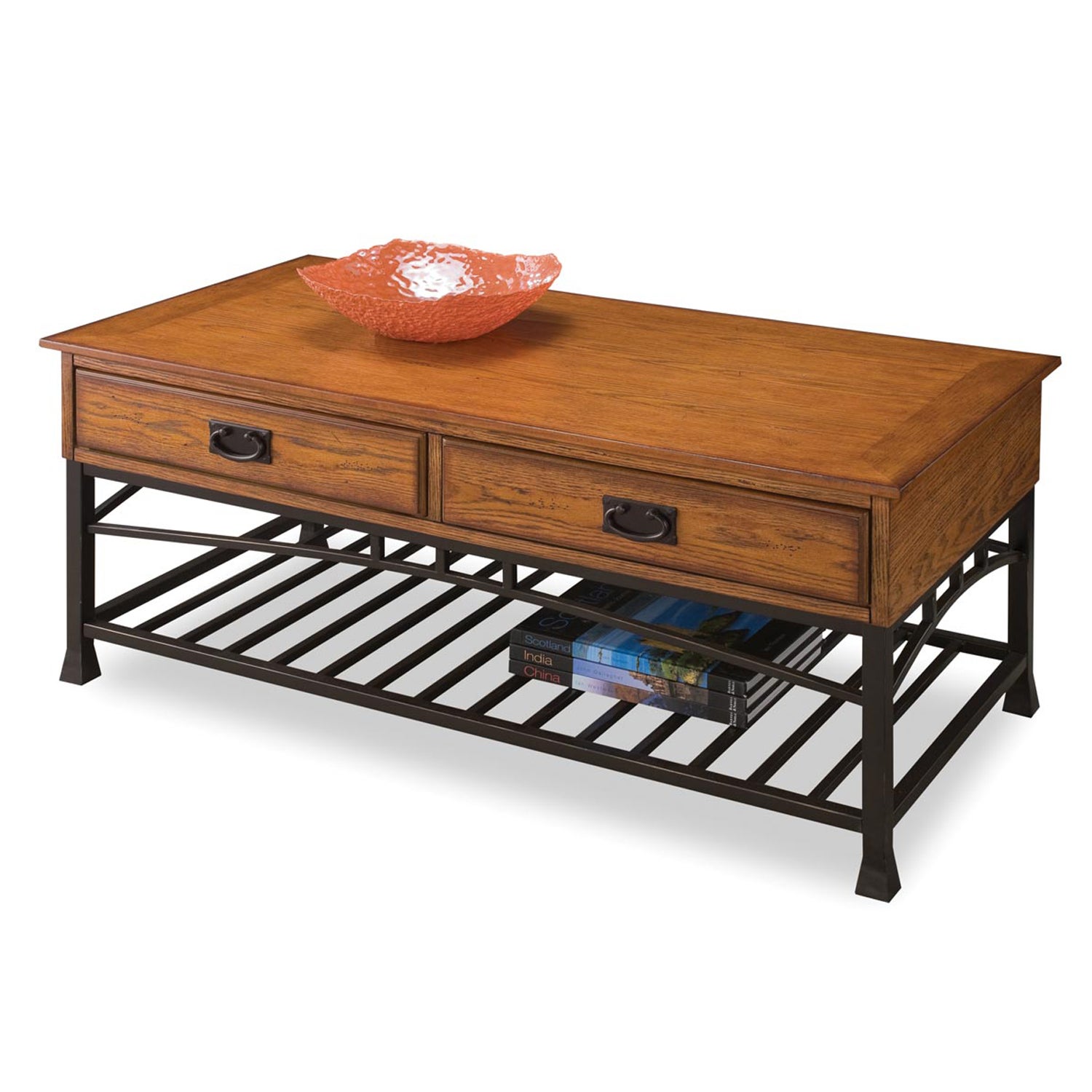 Traditional Modern Craftsman Distressed Oak Coffee Table, Distressed