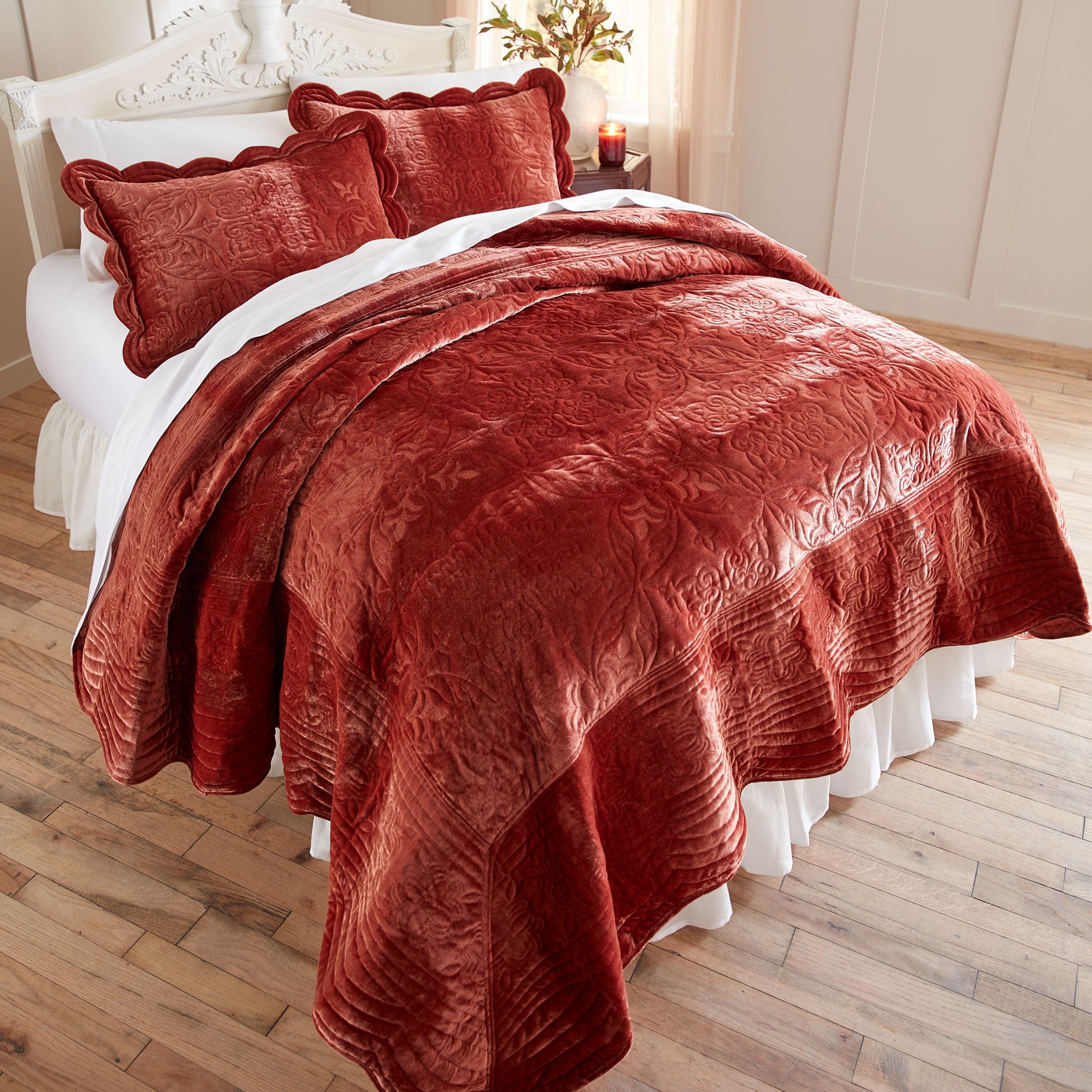 Velvet Embroidered Quilt Brylane Home