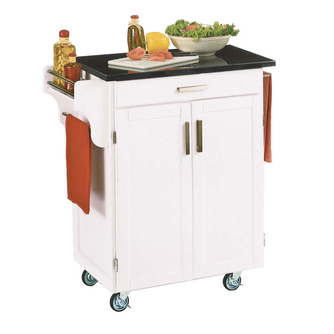 White Wood Cuisine Kitchen Cart with Black Granite Top ...
