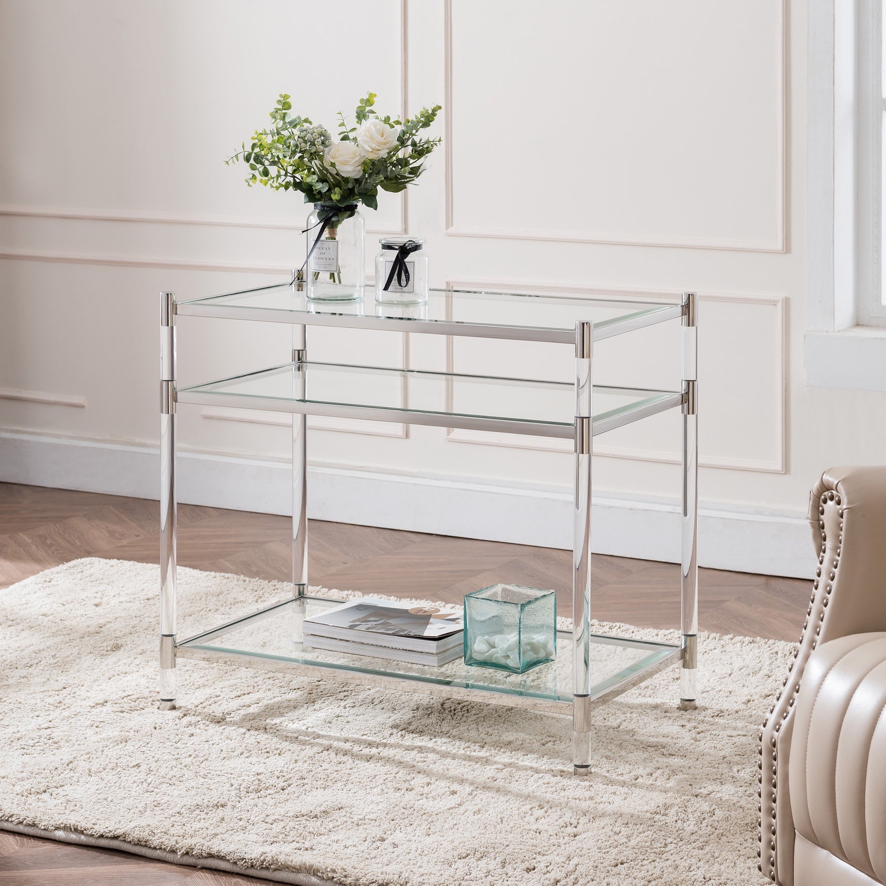 Simple Carling Tall Acrylic Accent Table, Silver | Brylane Home